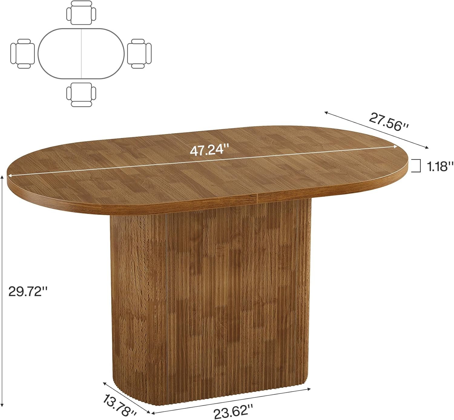 Tribesigns 47.24 Inch Oval Dining Table for 4, Rustic Wooden Kitchen Table with Wooden Base, Small Dinner Table for Dining Room, Kitchen, Living Room, Brown
