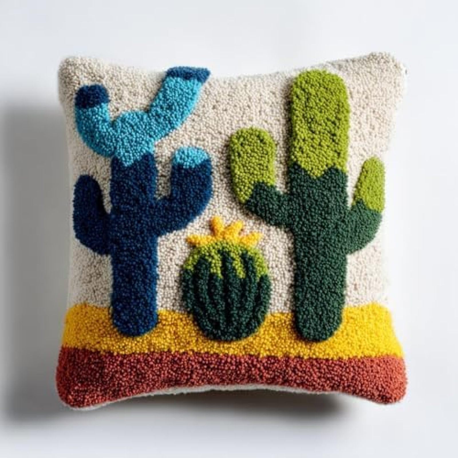 kitphoenix DIY Latch Hook Cushion Kit for Adults,Cactus Desert,Pre-Printed Cushion Cover Craft Set with Yarn and Hook,Beginner Crochet Embroidery Kit,43x43 cm Home Décor Gift for Women