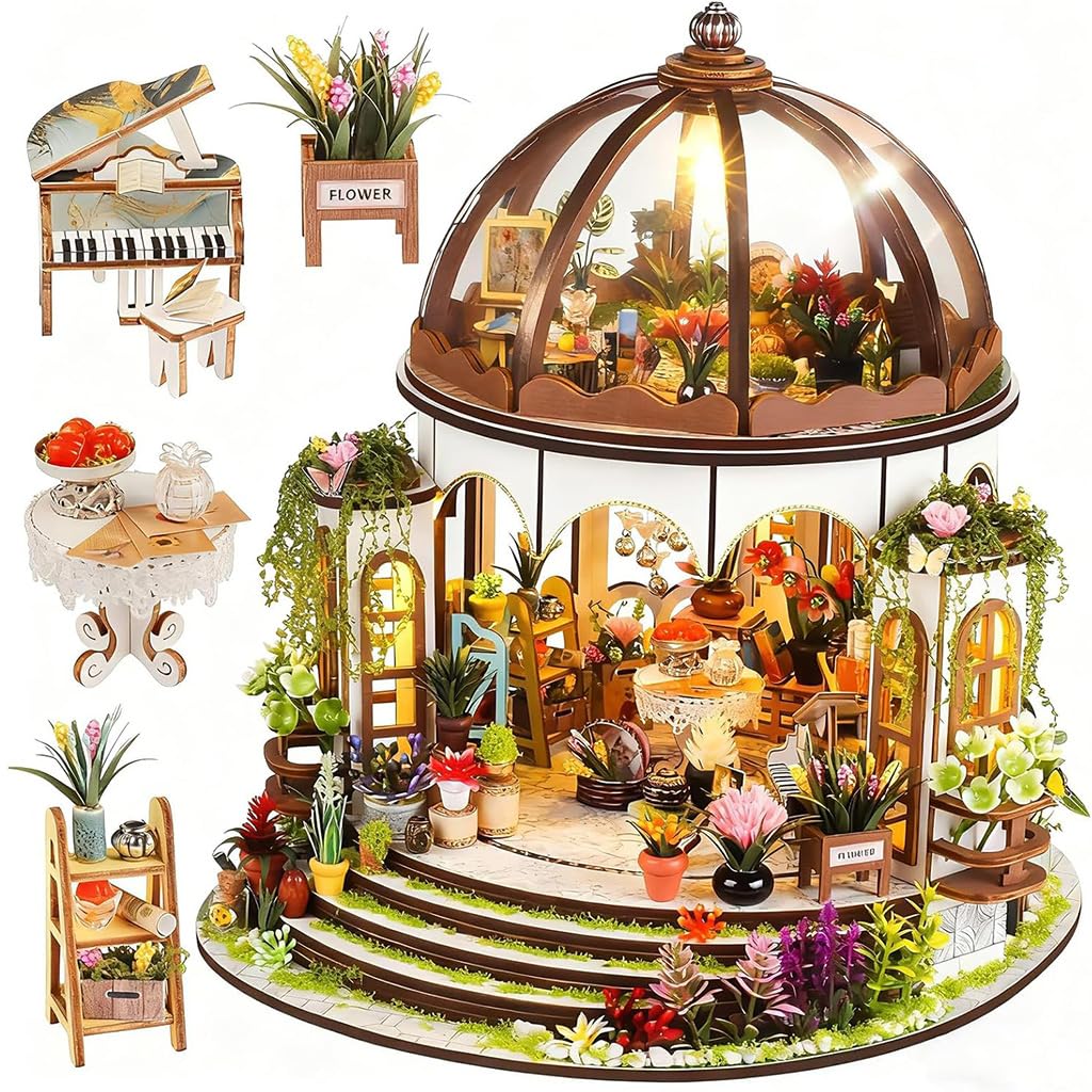 PATPAT DIY Craft Kits Doll House Hanging Garden DIY Miniature House Kit with LED Light, Wooden Dollhouse for Girls for Adults and Beginners, Kids Craft Items Ideal Gift for Family and Friends-picture-31