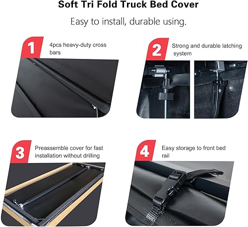 Miniatura 5 de Cubierta Tonneau triple plegable de 5.6 pies para camioneta Ford F150, suave 3 pliegues, compatible con Ford F-150 2015-2024 5.6 pies (67.1