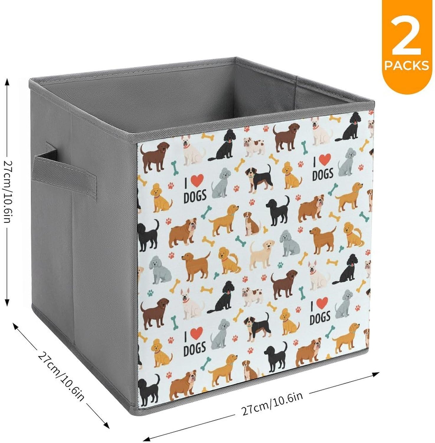 Foldable Storage Bins with Handles Cute Dogs Puppies Print, Sturdy Collapsible Cube Box for Organizing Blankets, Towels, Toys, Ideal for Home & Closet Use