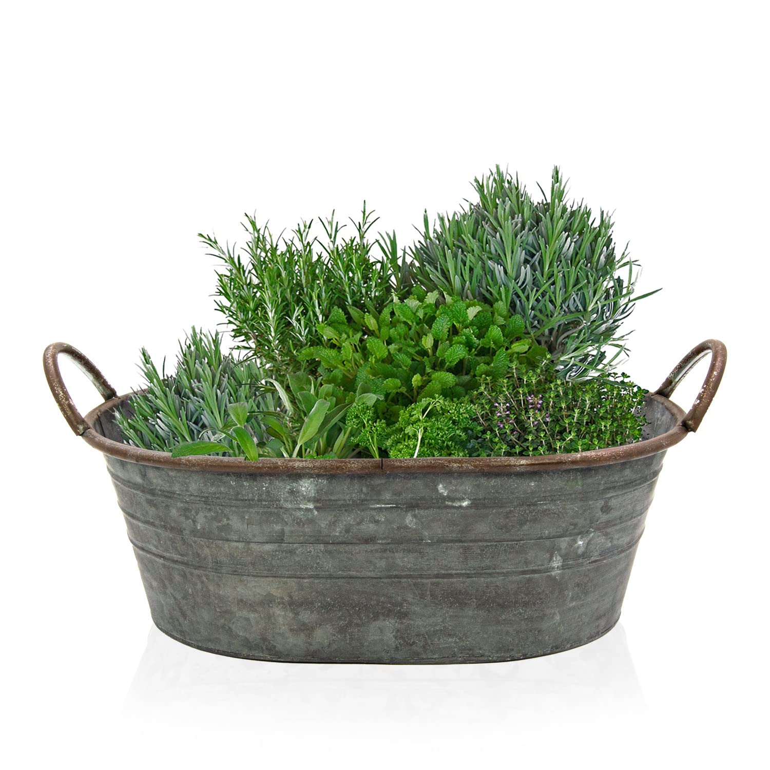 Baignoire galvanisée - Bol pour plantes - Décoration de jardin extérieure - Décoration de mariage - Pot de fleurs - Grand pot de fleurs (44 cm)