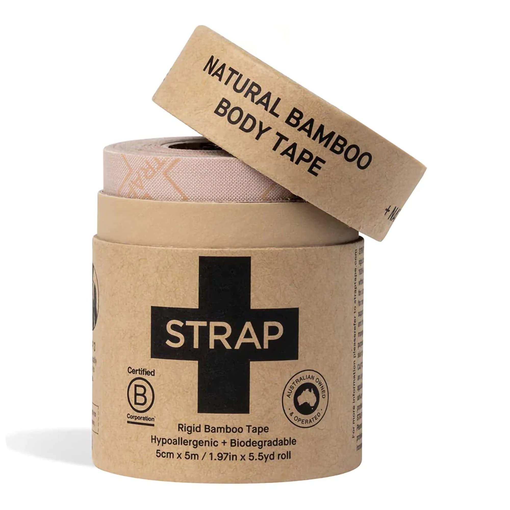 STRAP Natural Bamboo Body Tape - Biodegradable, Non Toxic, and Sustainable - Athletic Sports Medical Skin Wrap - 1.97 Inch X 5-1/2 Yard STRNACT, 1 Ct