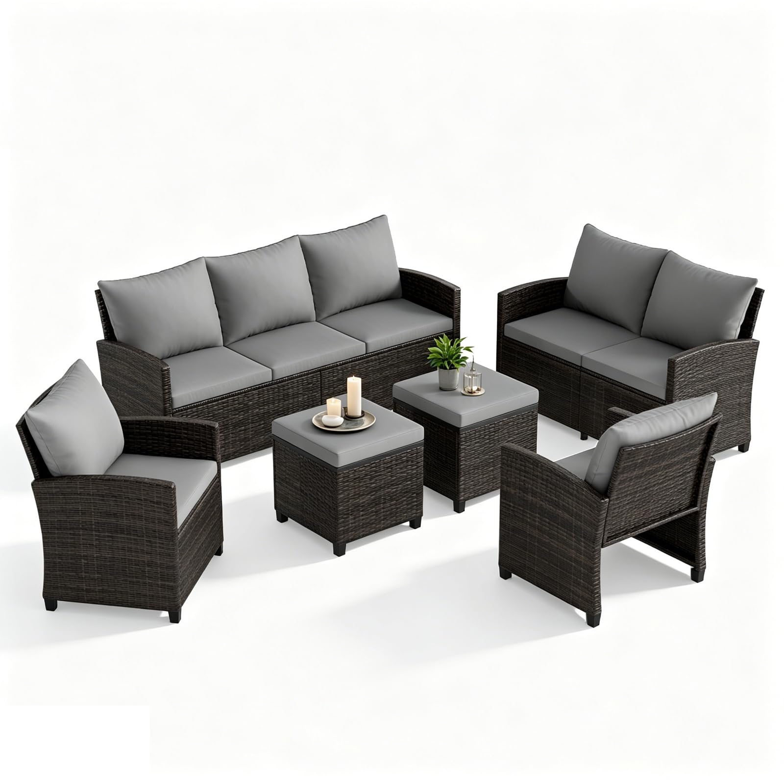 SOARS Salon de Jardin Exterieur pour 6 Personnes, avec Table Basse & Coussins, Résine Tressée, Coussins Déhoussables, Mobilier d'Extérieur Jardin, pour Jardin, Balcon, Terrasse (Gris)