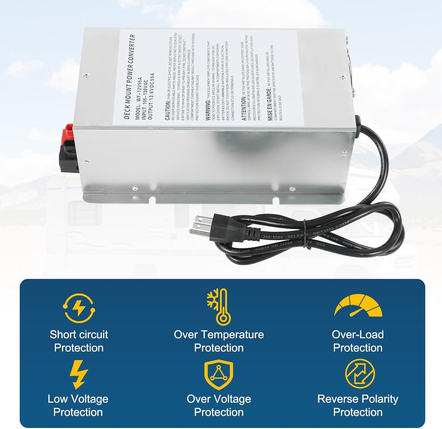 WF-9855 55 Amp Deck Mount RV Power Converter Fit for WF-9855, WF-9855-MBA,WF-9855AN & Other WF-9800 Series Power Converter,Used for Both Lead-Acid and Lithium Batteries