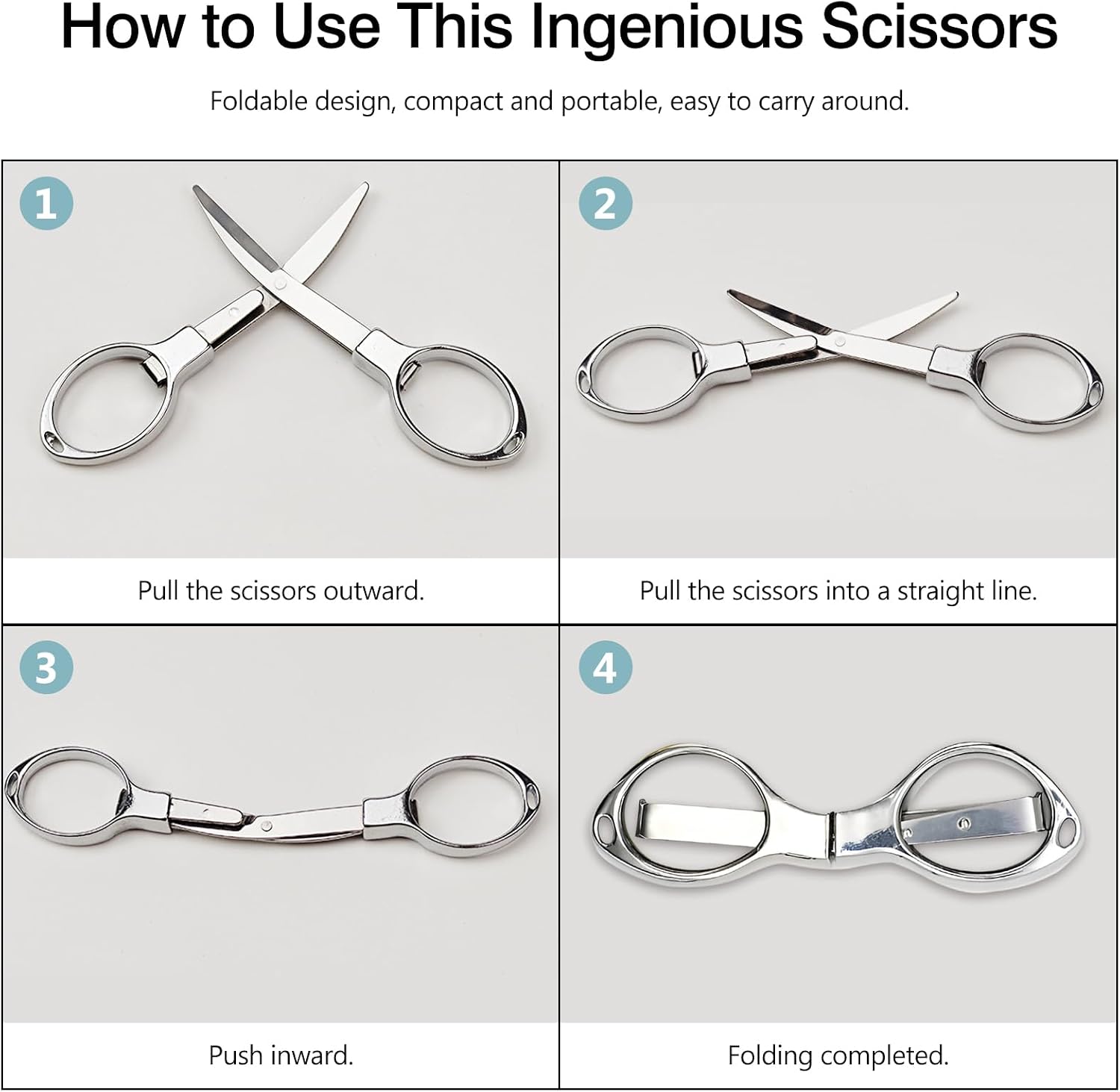 2 Pack Folding scissors,safe portable scissors,small scissors,mini scissors,tsa scissors，stainless steel telescopic cutter - Gloden and Sliver, Silver
