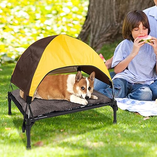 Miniatura 3 de Cuna de viaje para perros, catre elevado para perros con toldo, cama para perros de campamento al aire libre con almohadilla lavable, plegable,
