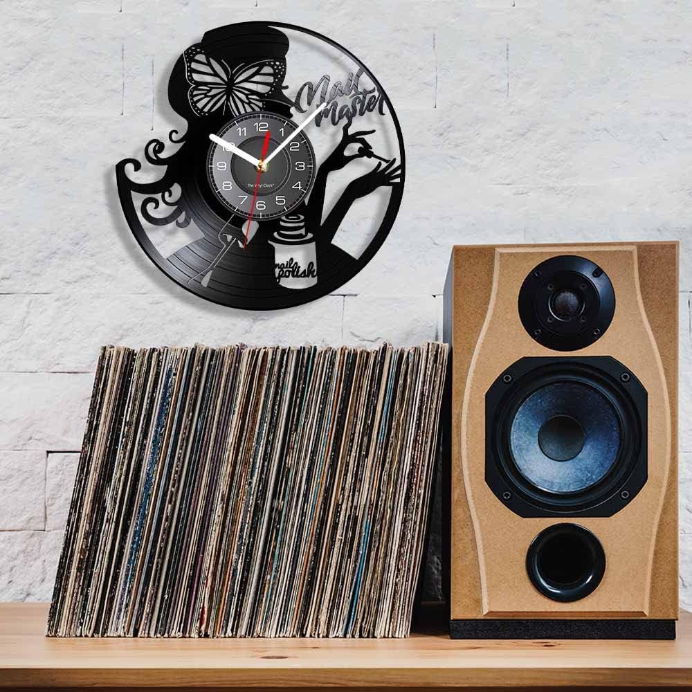 Custom Spa Salon Business Wall Sign Vinyl Record Wall Clock, Decorative Records for Wall Nail Salon Vinyl LP 12" Vintage Record Wall Clock Battery Operated Polish Fashion Art Clock Girl Room