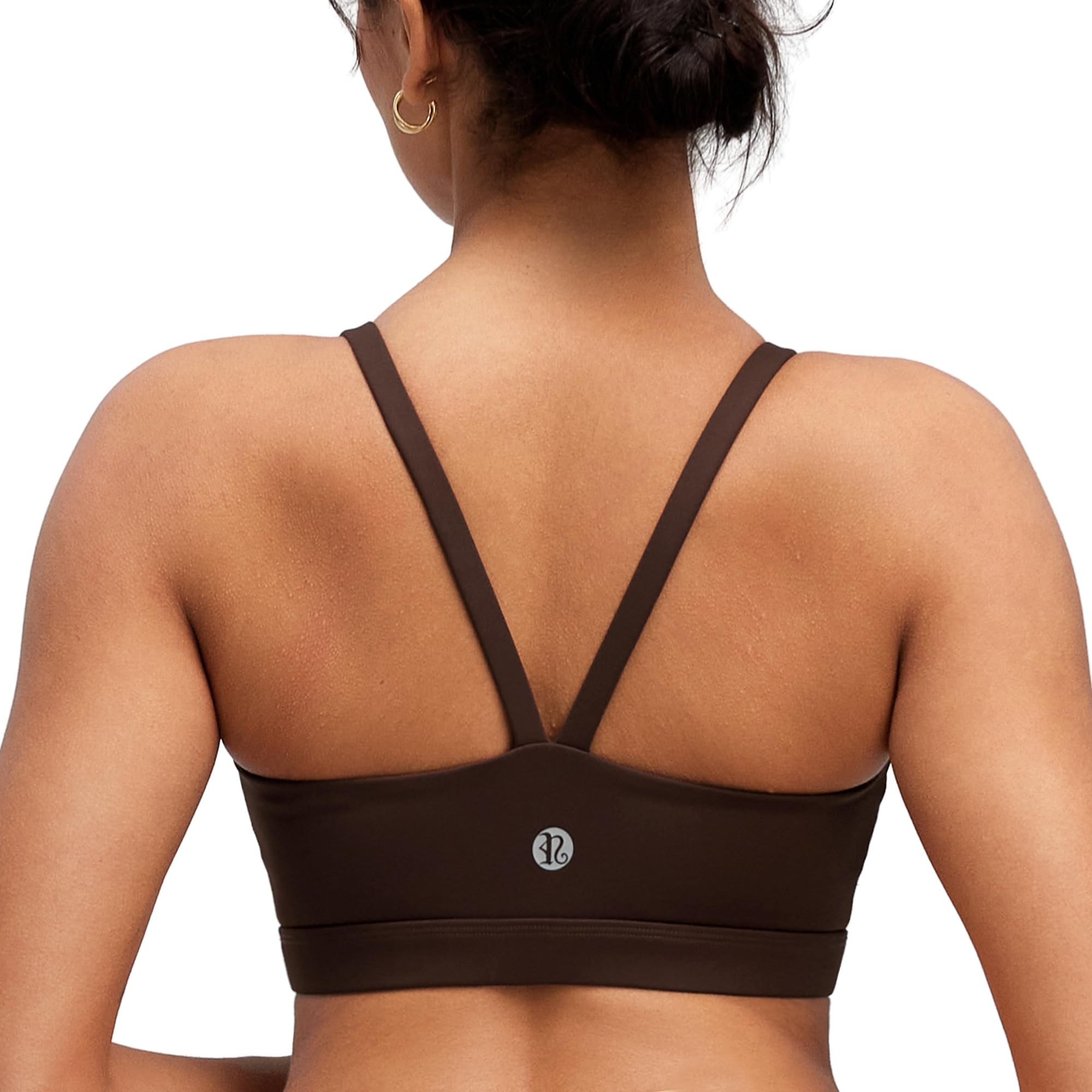 RUNNING GIRL Sports Bras for Women,Light Impact Spaghetti Thin Strap Molded Cup Brown Sports Bra with Sewn in Pads(WX3118Brown_M)