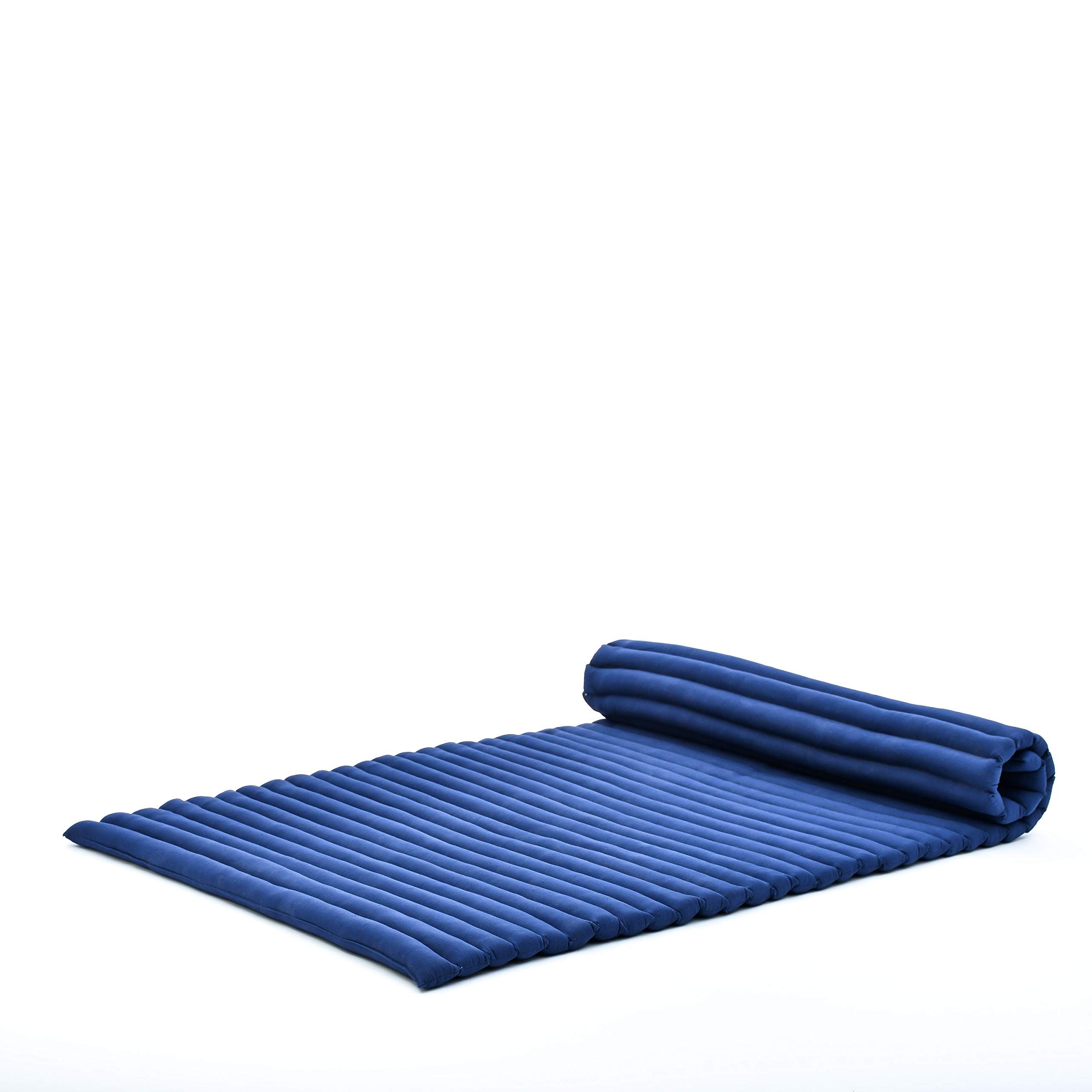 Leewadee - Kapok Roll Mat – Handcrafted Folding Sleep &amp; Relaxation Mattress from Thailand, Ideal as Guest Bed, Camping Mat, Yoga Mat or Traditional Futon, 75 x 39 inches, Blue