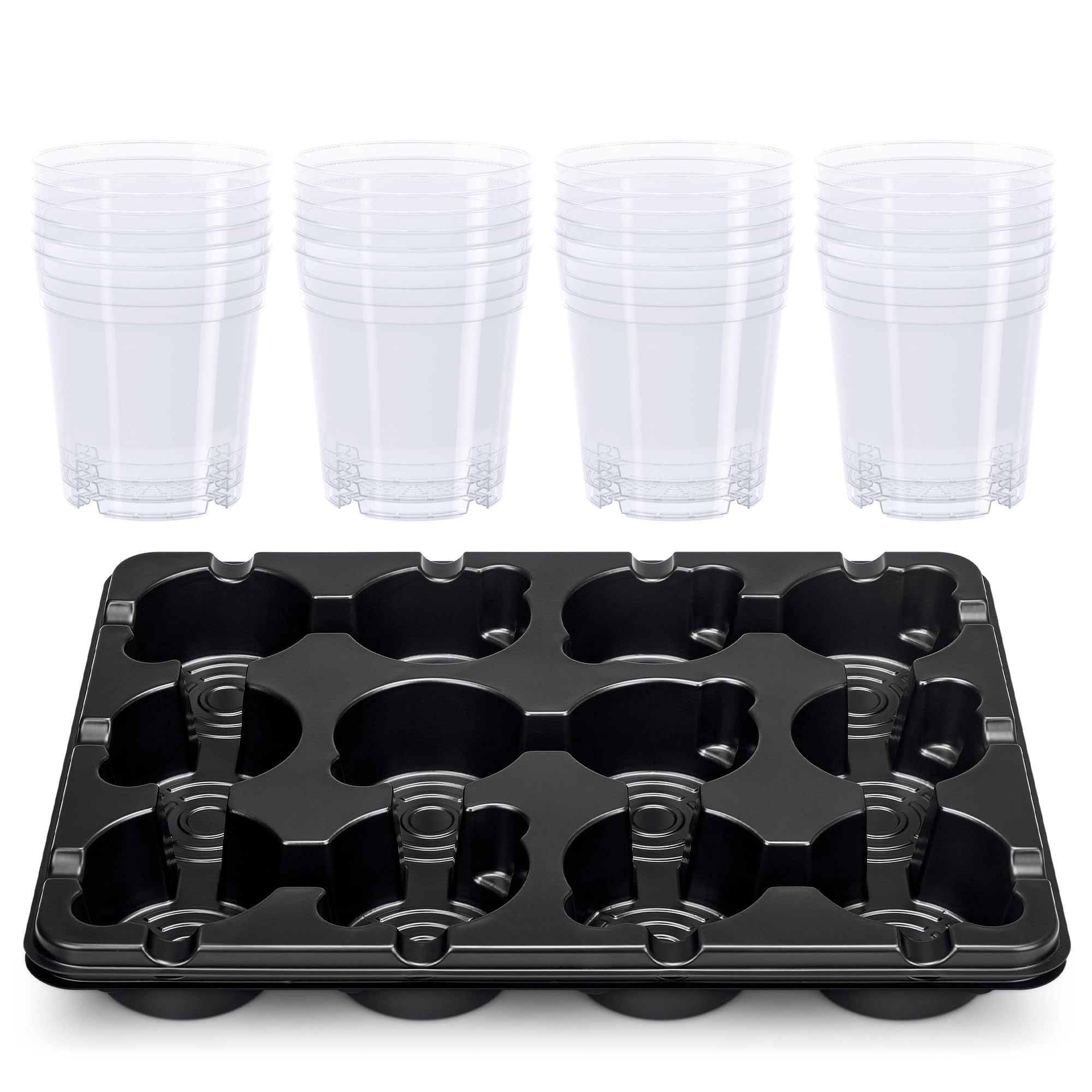 homenote 2 Pack 12 Cell Seed Starter Trays with 24 Clear 4 Inch Plant Pots