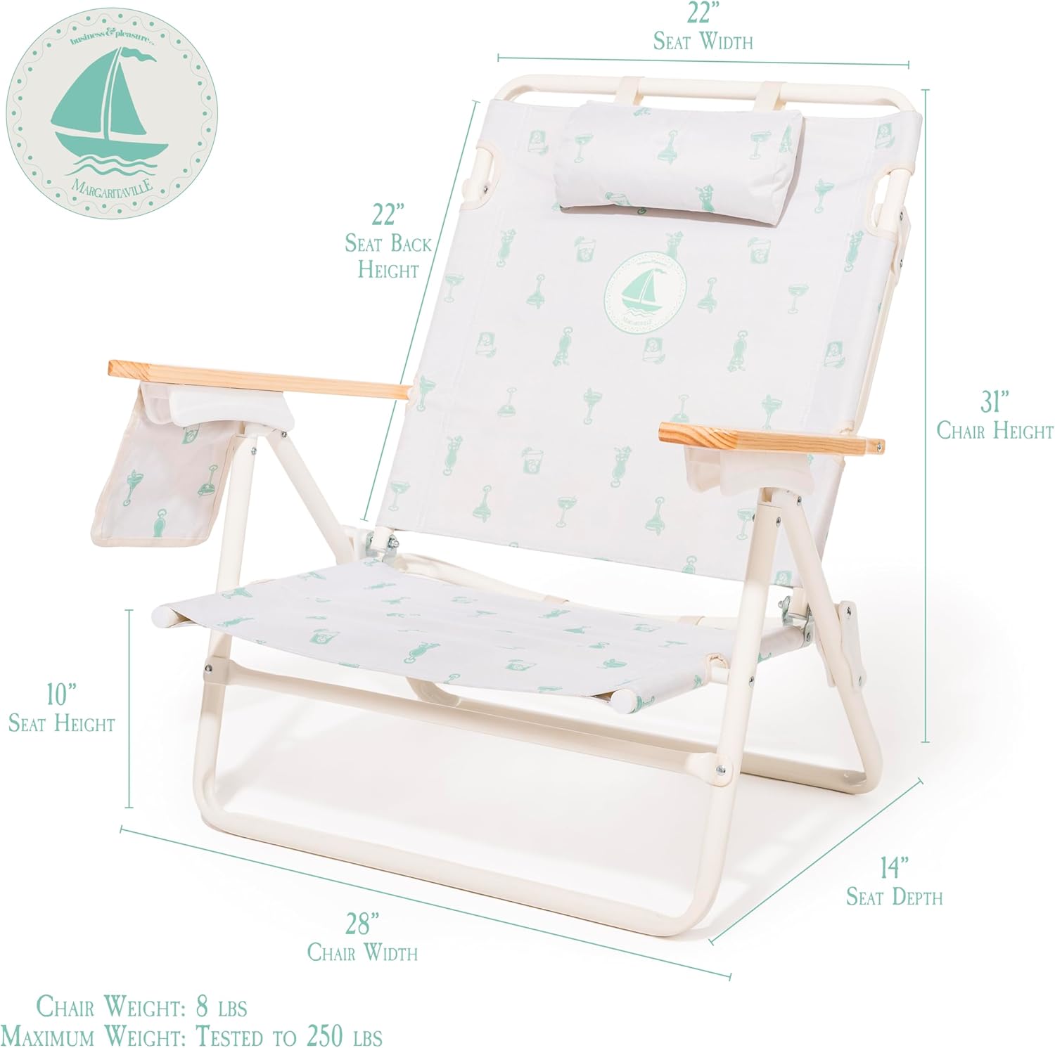 Business & Pleasure Co. Margaritaville Manana Backpack Beach Chair Lay Flat Reclining, Lightweight & Portable, Insulated Cooler Pocket, Last Mango Green Marg - Image 2