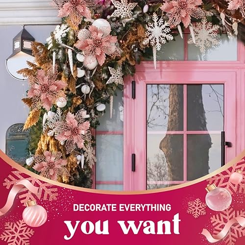 Miniatura 8 de Flores de árbol de Navidad flores artificiales con purpurina de 6 pulgadas para decoraciones de Navidad bodas fiestas de vacaciones adornos de árbol