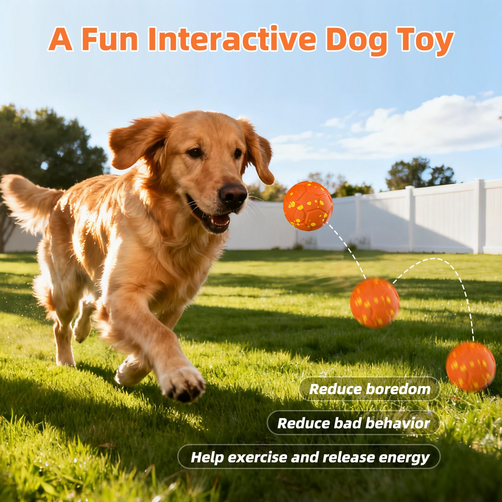 Pelota Interactiva Perro, Juguetes para Perros Inteligente, Pelota Perro Rebotadora Automatico, Juguete Inteligente con 3 Modos Recargable, Jumping Pelotas para Perros Medianos y Grandes(Naranja)