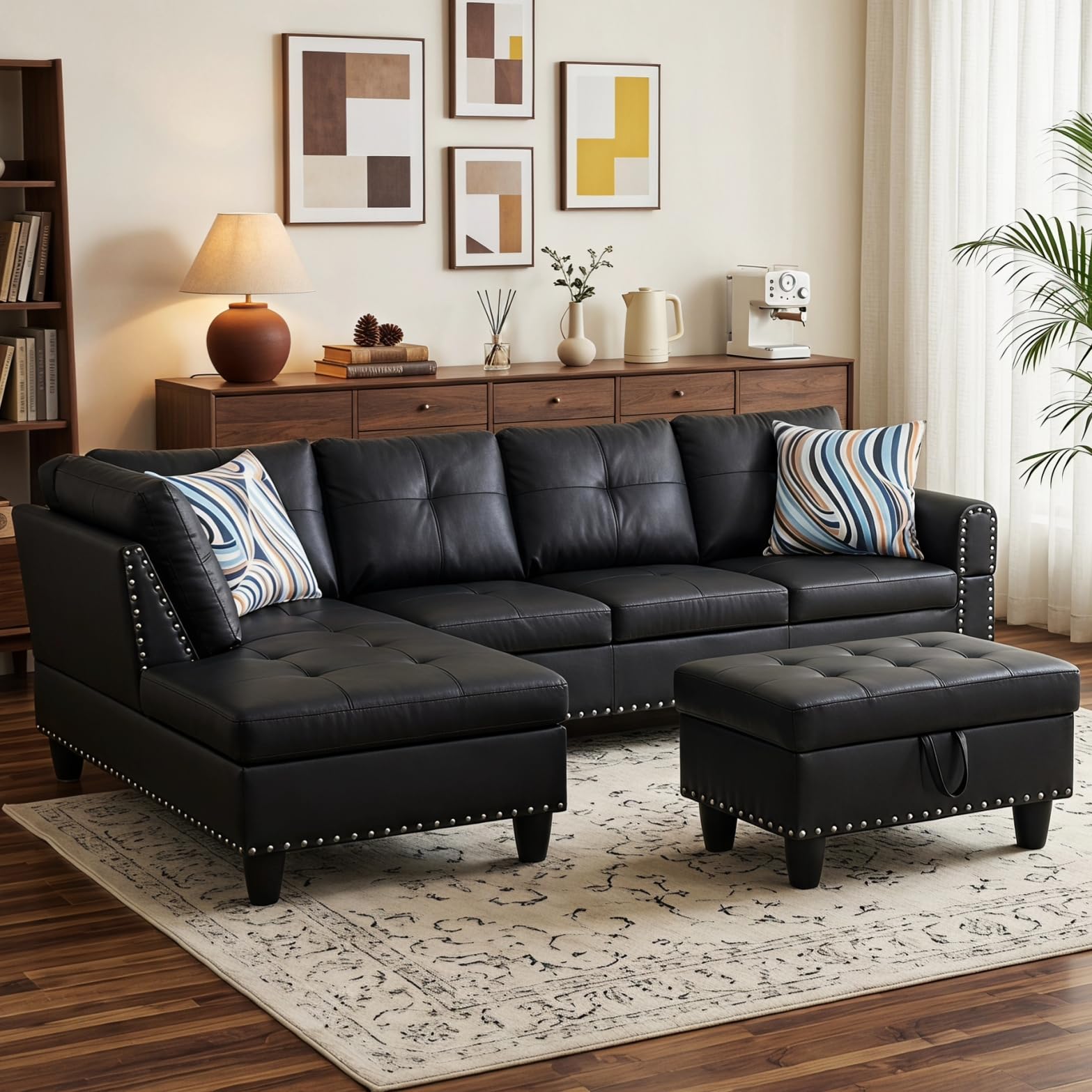 Amazon｜Topcomfort 98インチ レザー L字型ソファセット セクショナル