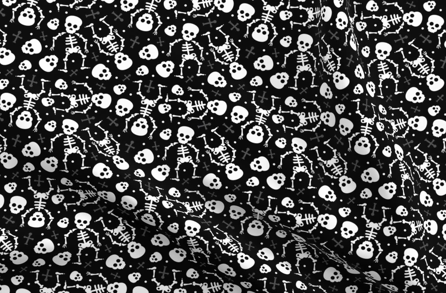 Spoonflower Fabric - Cool Skulls Halloween Skeleton Mexican De Kids Print Black White Skull Printed on Petal Signature Cotton Fabric Fat Quarter - Sewing Quilting Apparel Crafts Decor