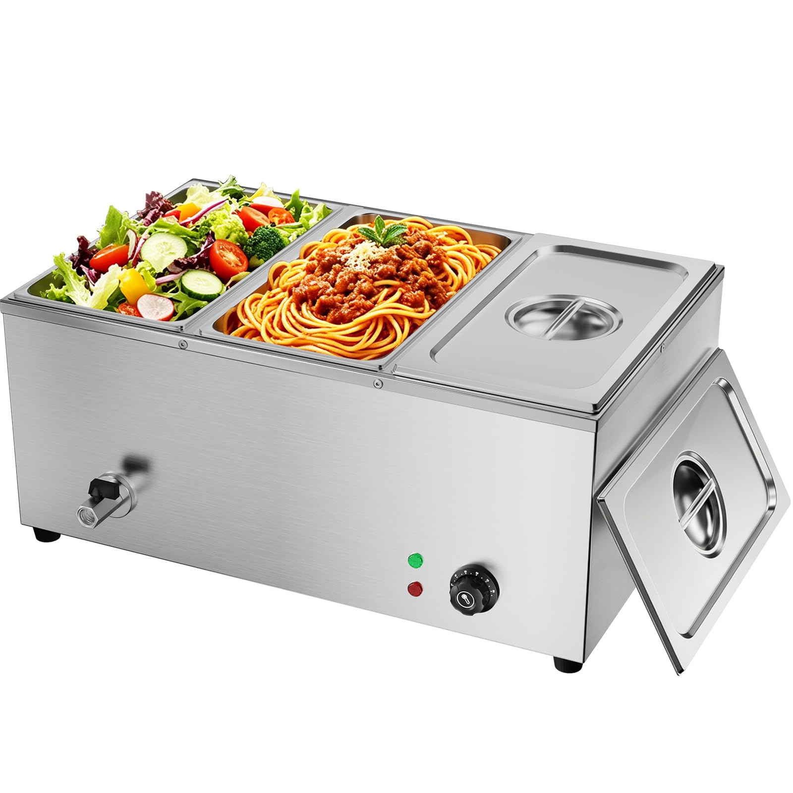 TAIMIKO Bain Marie électrique en Acier Inoxydable 220V Chauffe-Plats Professionnel Commercial avec 3 Bacs Casseroles avec Robinet de vidange Contrôle de la température