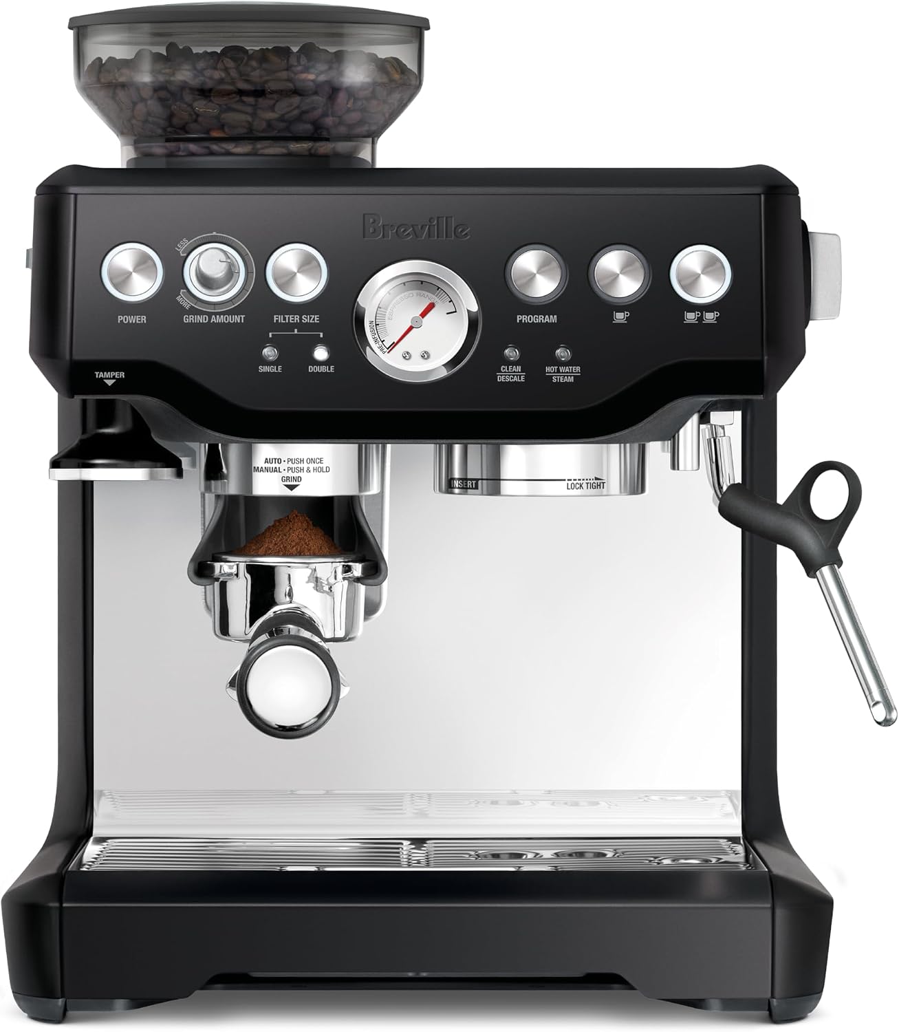 Breville BES870BTR Barista Express Espresso Machine, Black Truffle | Craft café-quality espresso shots, lattes and cappuccinos at home with this manual coffee maker with built-in grinder
