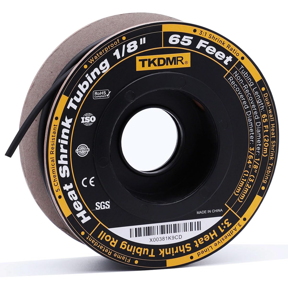 TKDMR 65 Ft 1/8" Heat Shrink Tubing - 3:1 Ratio Marine Grade Heat Shrink,Wire Cable Adhesive Lined Tube Insulation Seal Against Moisture Corrosion and
