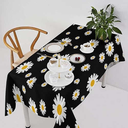 Vista 140 de Mantel floral retro de los años 70, diseño bohemio abstracto de flores amarillas naranjas para decoración de mesa de campo, granja, cocina, comedor