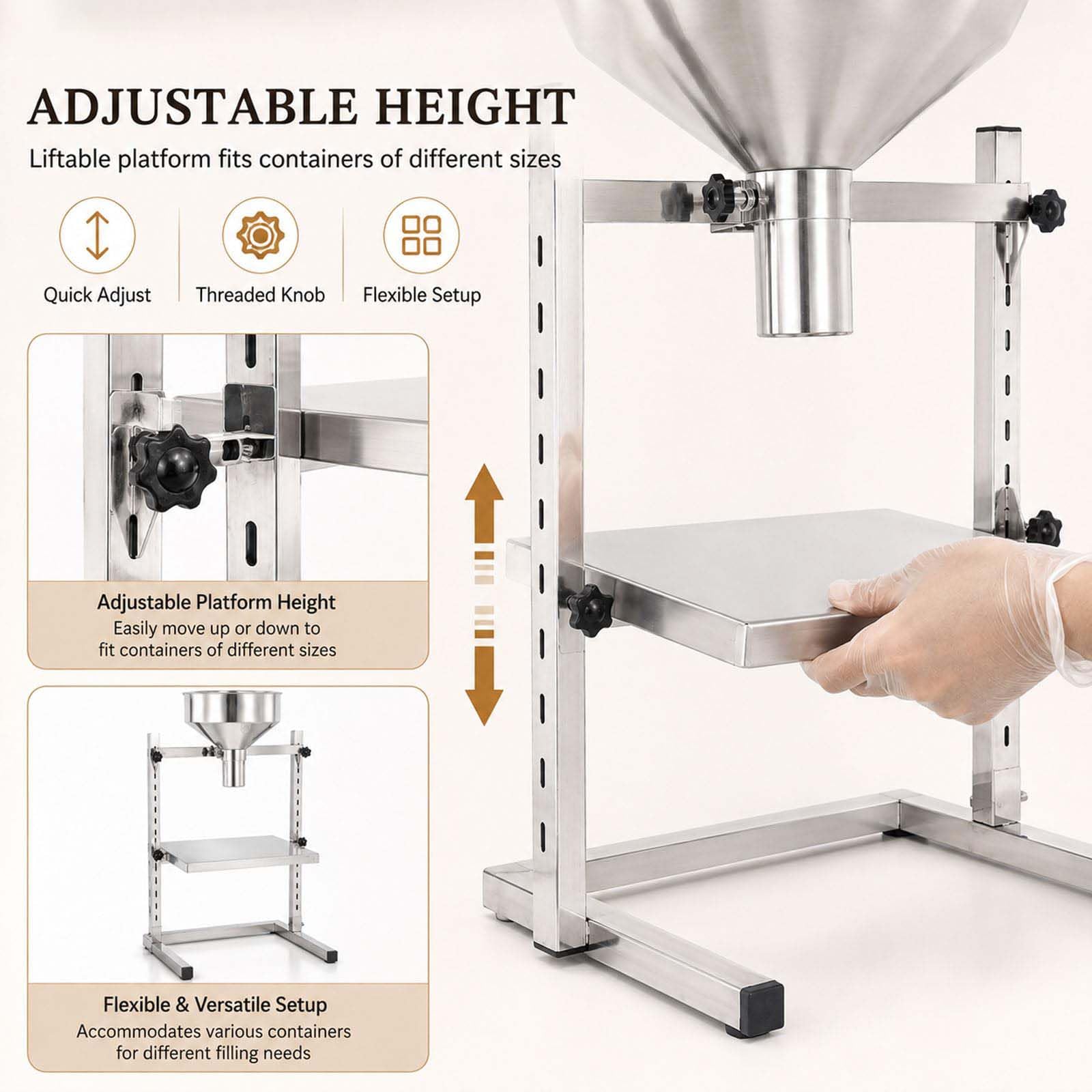 Soporte de embudo de llenado de acero inoxidable ajustable
