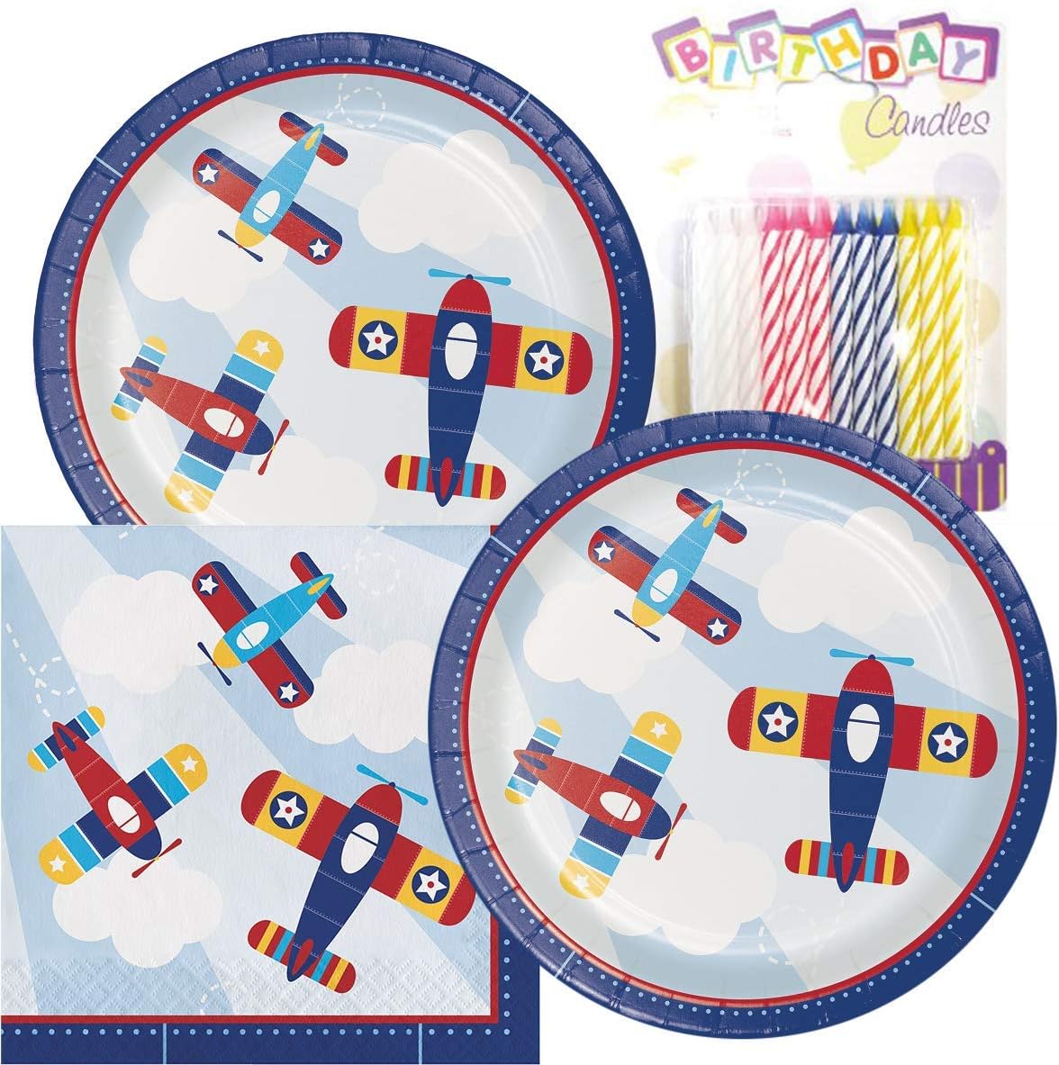 Lil Flyer Airplane Theme Plates and Napkins Serves 16 With Birthday Candles