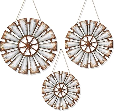 Zzbakress 3 Pcs Wood Windmill Wall Decor Farmhouse Decor for Barhroom Countryside Wooden Windmill Kitchen Wall Decor Vintage Wall Art Decor for Living Room Bedroom Patio Garden Western wall decor for Office Shop Retro, 3