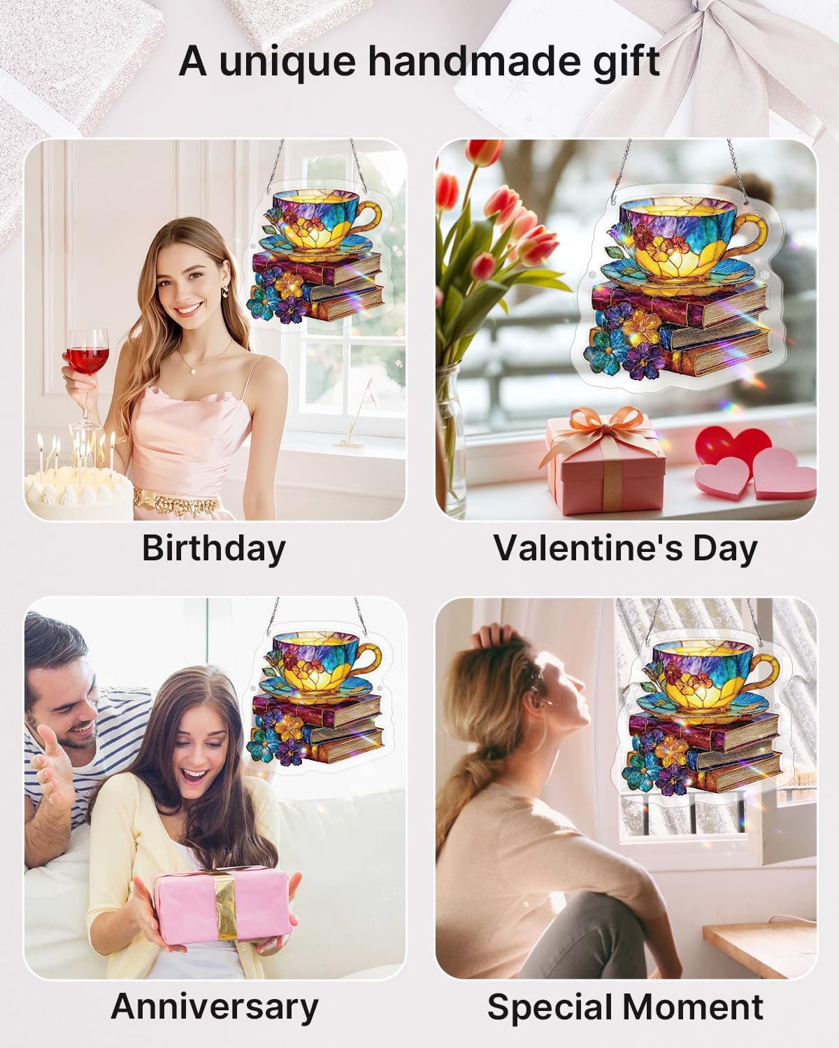 Acrylic Puzzle Suncatcher for Adults, Unique Irregular Radiant Bloom Teacup Sun Catchers Puzzle, DIY SunCatchers Puzzles Window Hanging, Home Decor, Gifts for Family and Friends, 8.85 in × 8.7 in