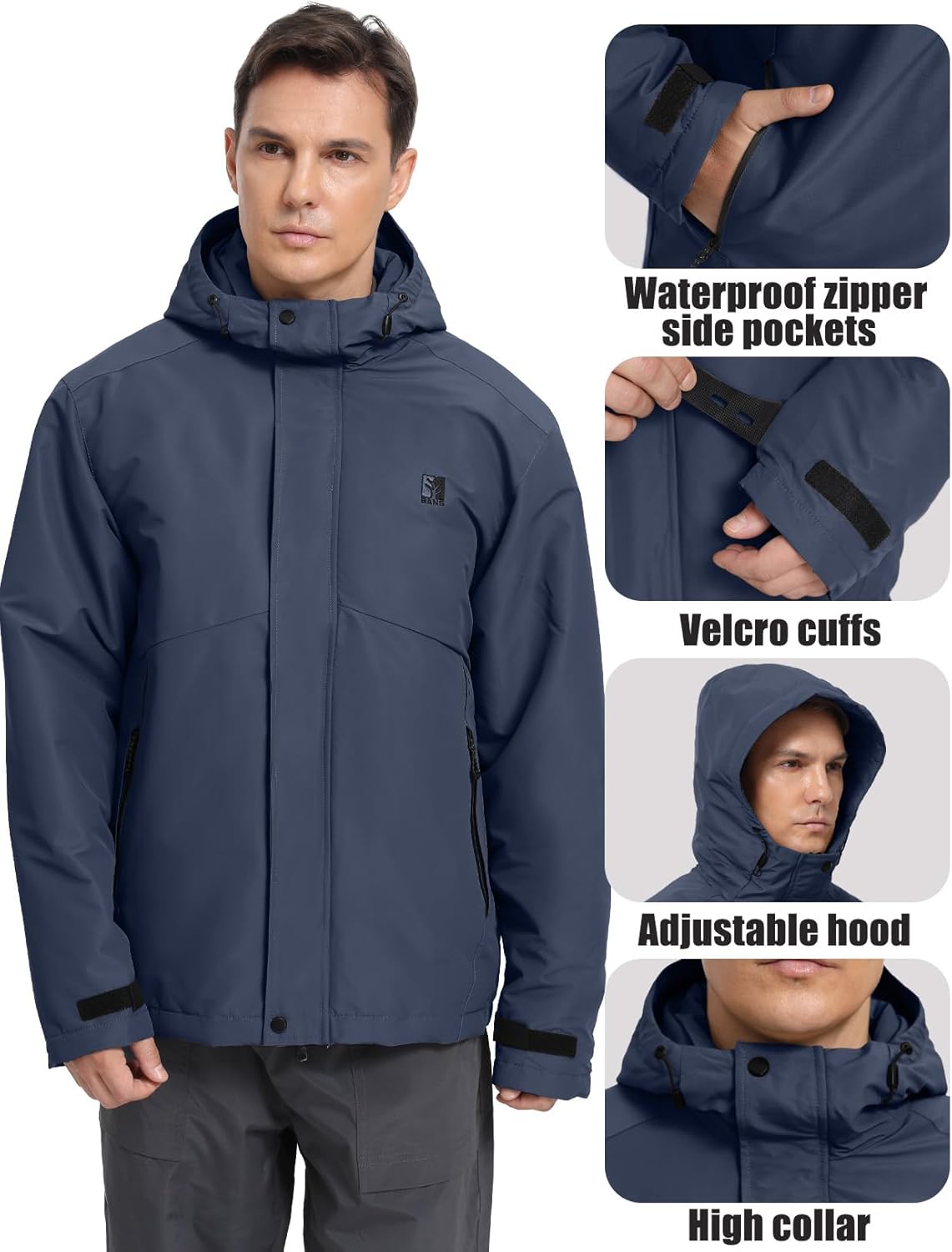 Men's Winter Ski Jacket Water Resistant Warm Snow Coat Windproof Insulated Snowboard Rain Jackets with Hood - Image 5