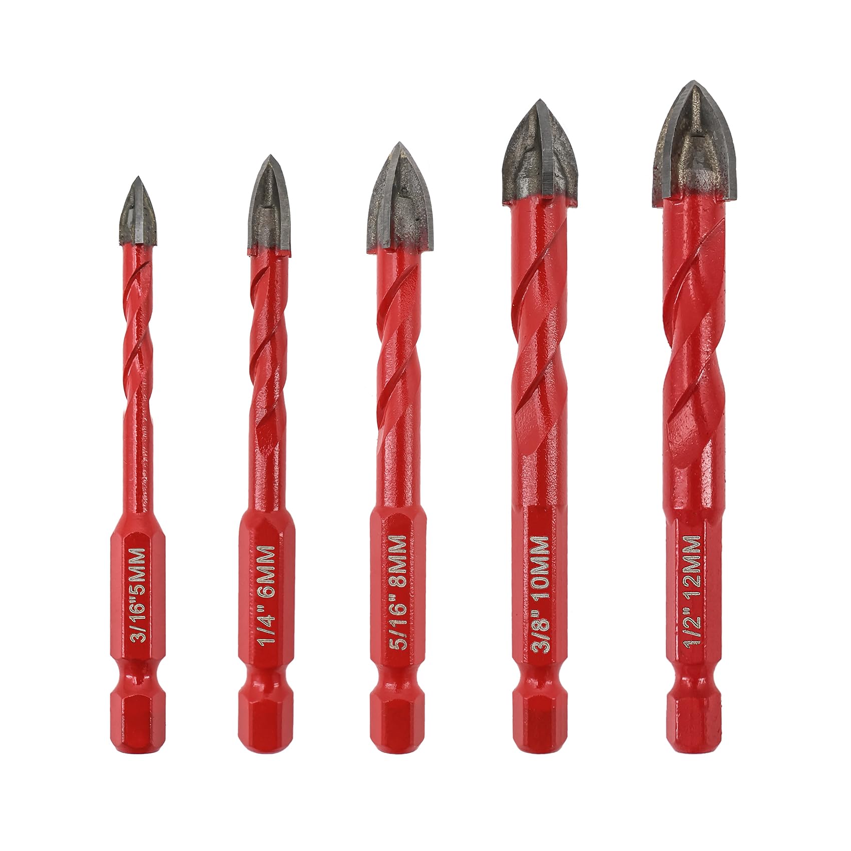 Masonry Concrete Drill Bit Set - FOCSTOL 5pcs 5/6/8/10/12mm Carbide Drill Bits Set with Quick Change Hex Shank for Wood Plastic Foam Tiles Softer