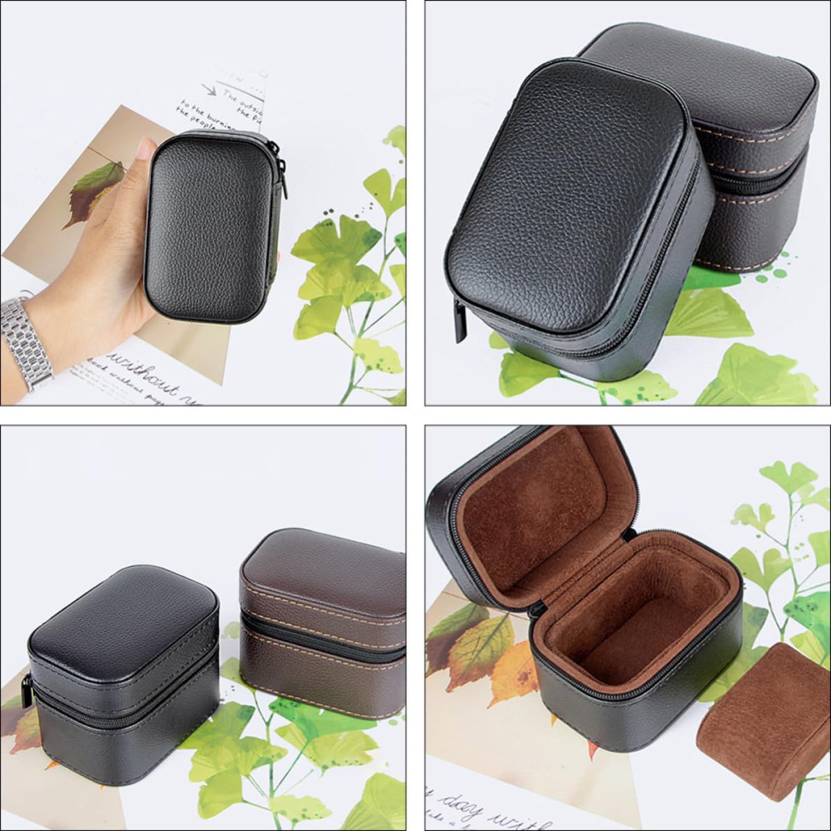 Schwarze Leder Uhrenbox mit Flanell, Eleganter Behälter für Sammlerstücke | Schutz und Aufbewahrung, Kompaktes Format, Praktischer Reißverschluss