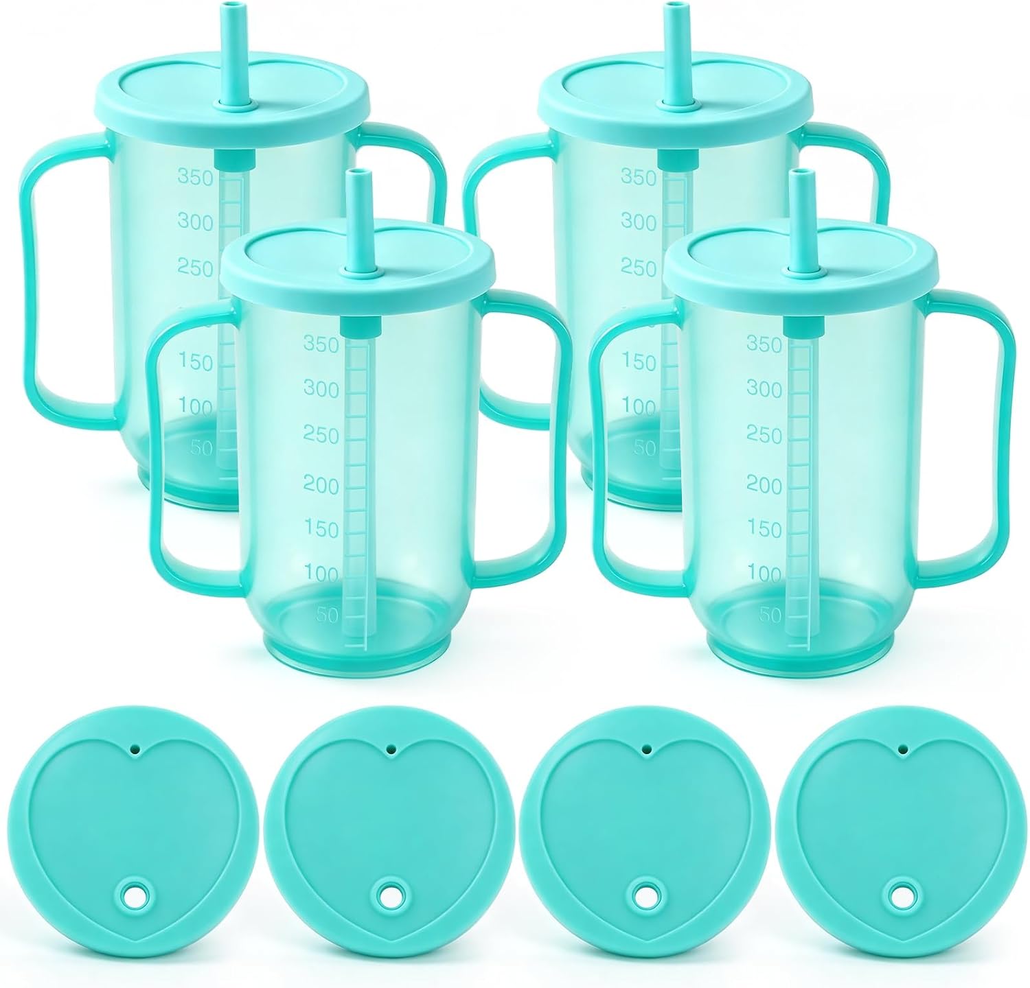 4 Pcs Adult Sippy Cups for Elderly 12oz Spill Proof Straw Cup, Blue