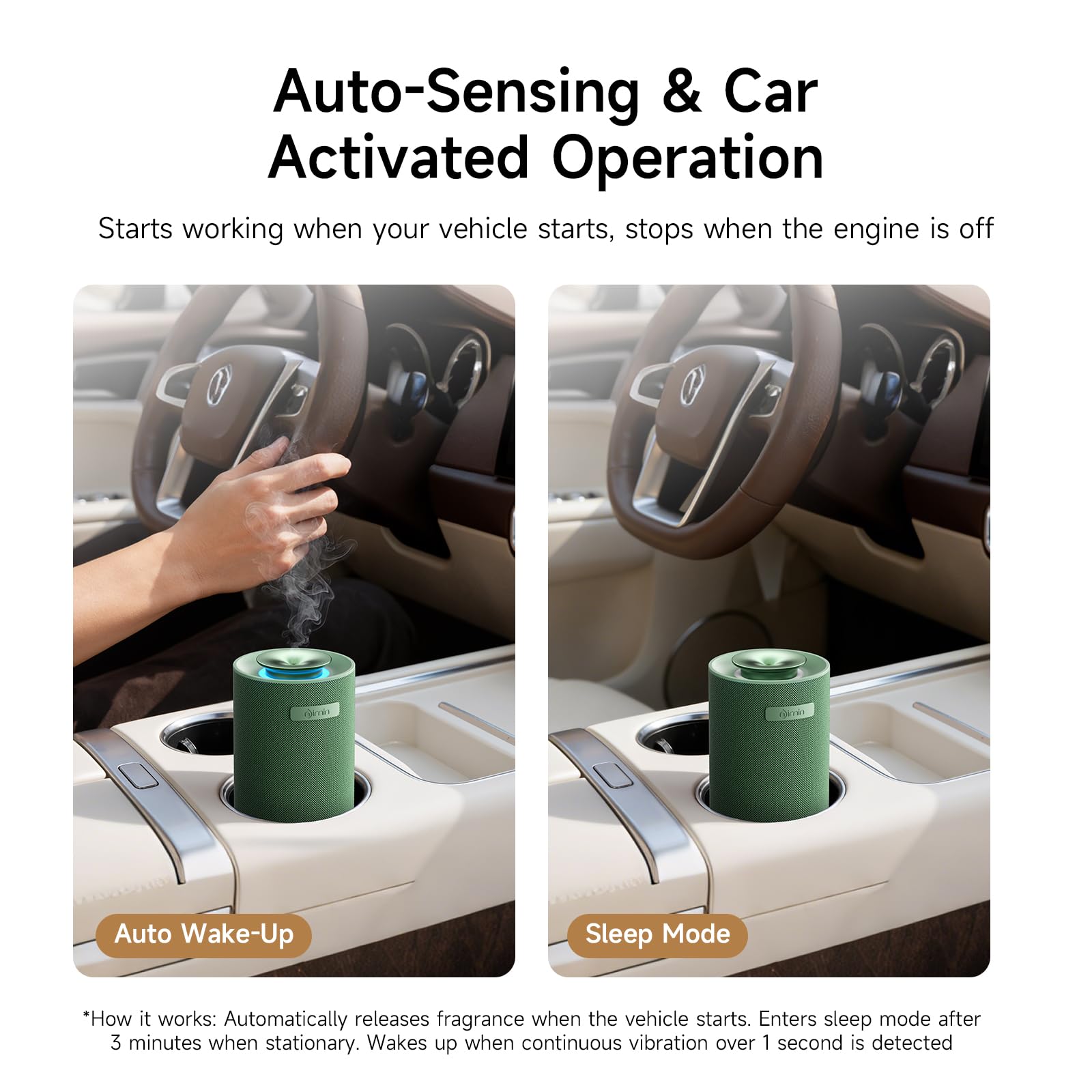 Diffusore di olio profumato con 2 livelli di funzionamento, per casa e auto, con funzione di avvio/arresto automatico del veicolo