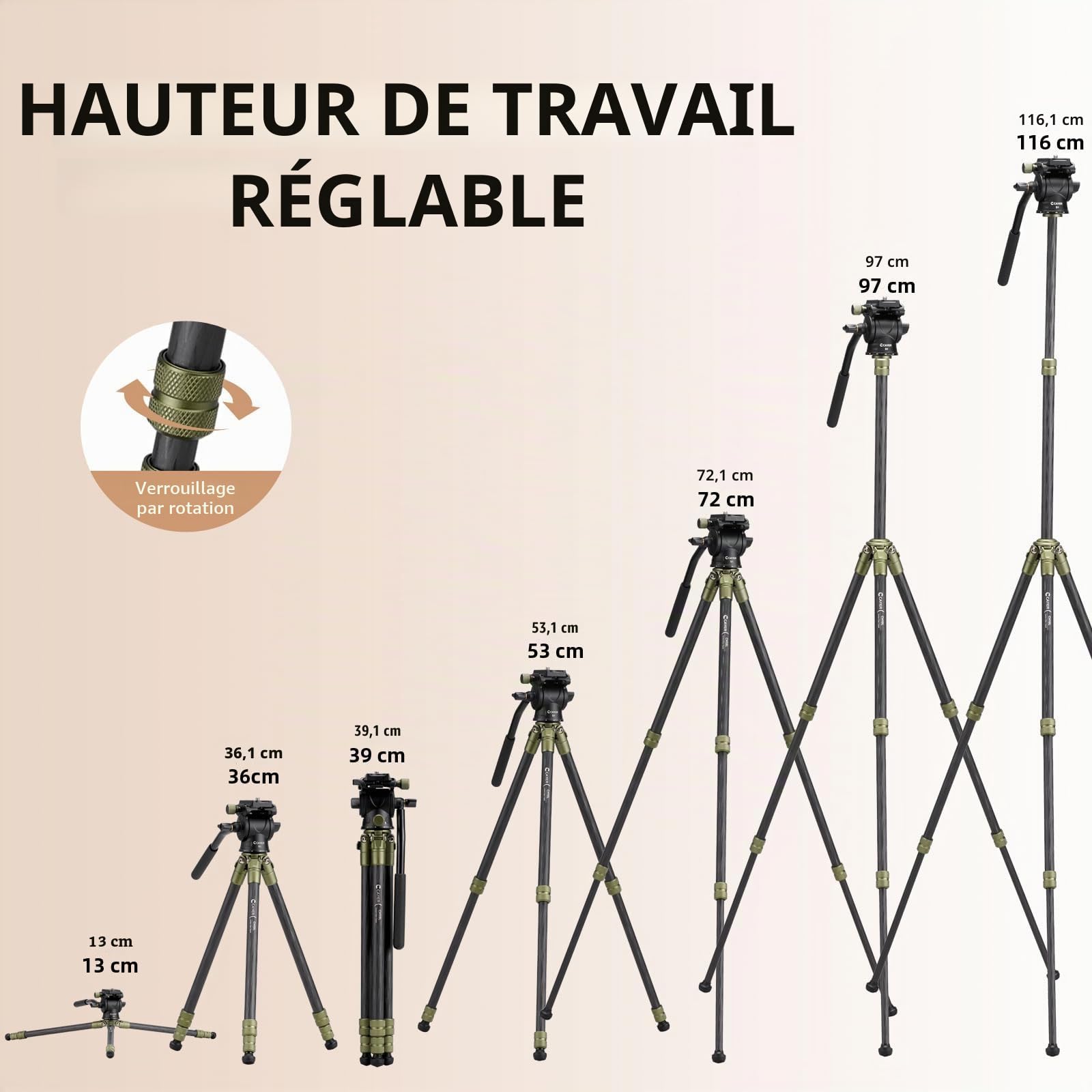 Cayer CH10L Trépied en Fibre de Carbone avec rotule Miniature S1, trépied de Bureau Compact 28", pour appareils Photo sans Miroir, caméscope, téléphone Portable, Webcam
