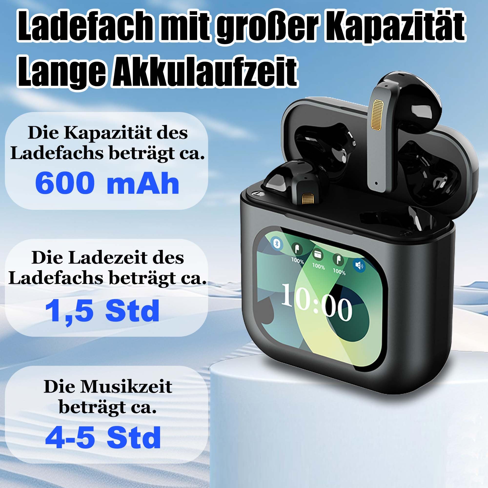 Auriculares in-ear Bluetooth, caja de carga inteligente con pantalla táctil, gran pantalla con cancelación de ruido, auriculares deportivos para juegos, dormir, auriculares de alta fidelidad, varios