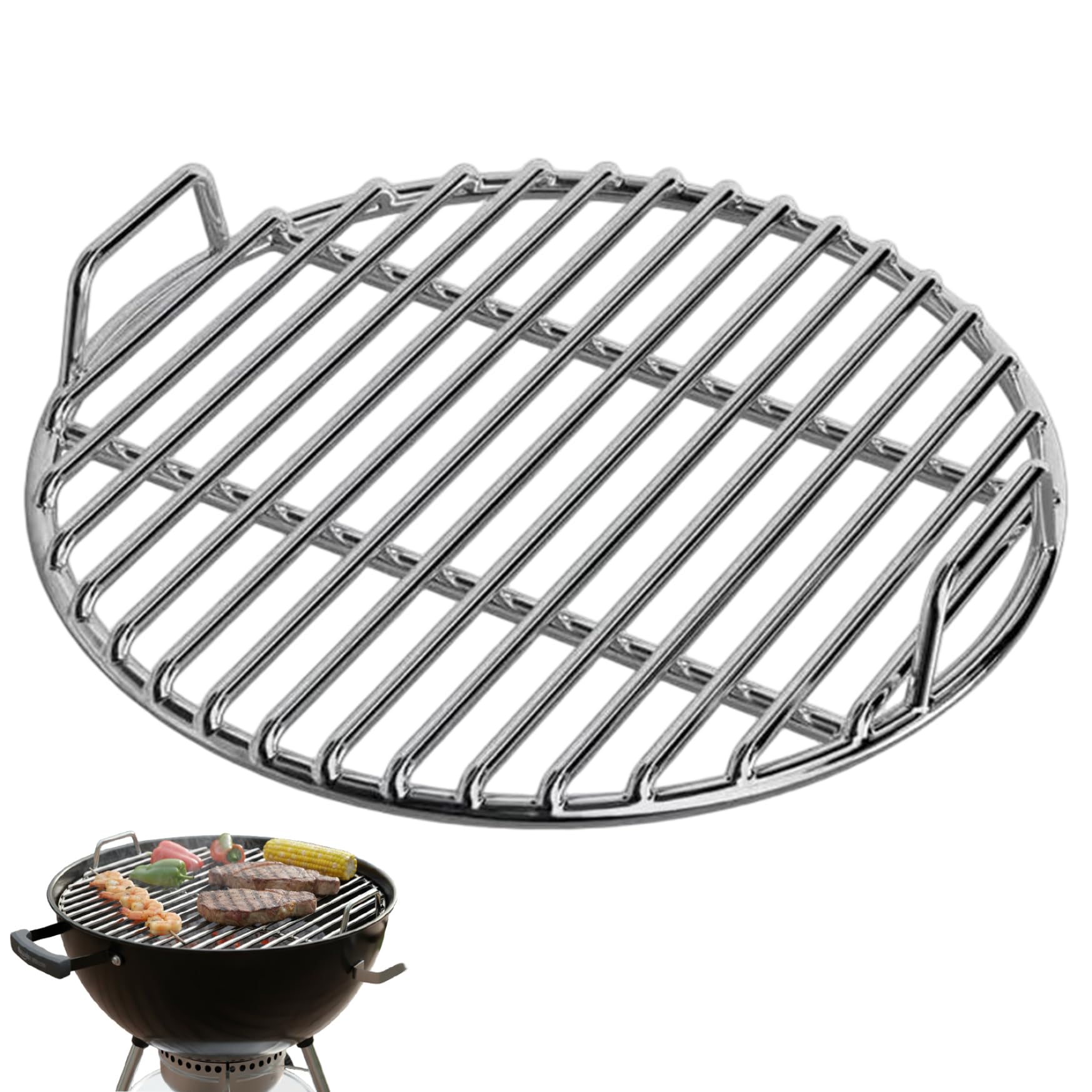 Stainless Steel Grill Grate, 14 Inch Diameter Heavy Duty Grill Grates Replacement with Handles for Grilling, Smoking, Roasting|Grills