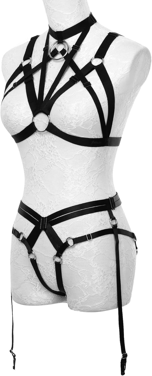 Women Harness Bra Set Sexy Body Harness Cupless Bra Caged Bra Belt Punk Gothic Style Strappy Lingerie Set