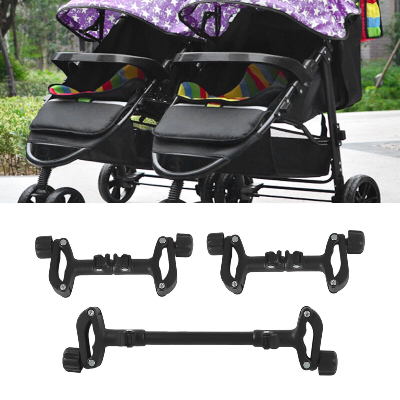 3tlg Kinderwagen-Verbindungsstücke,2* Steckverbinder für kurze Kinderwagen+1* langer Kinderwagenanschluss,Baby Stroller Connector Universal Joints Kinderwagen Zubehö,Schwarz