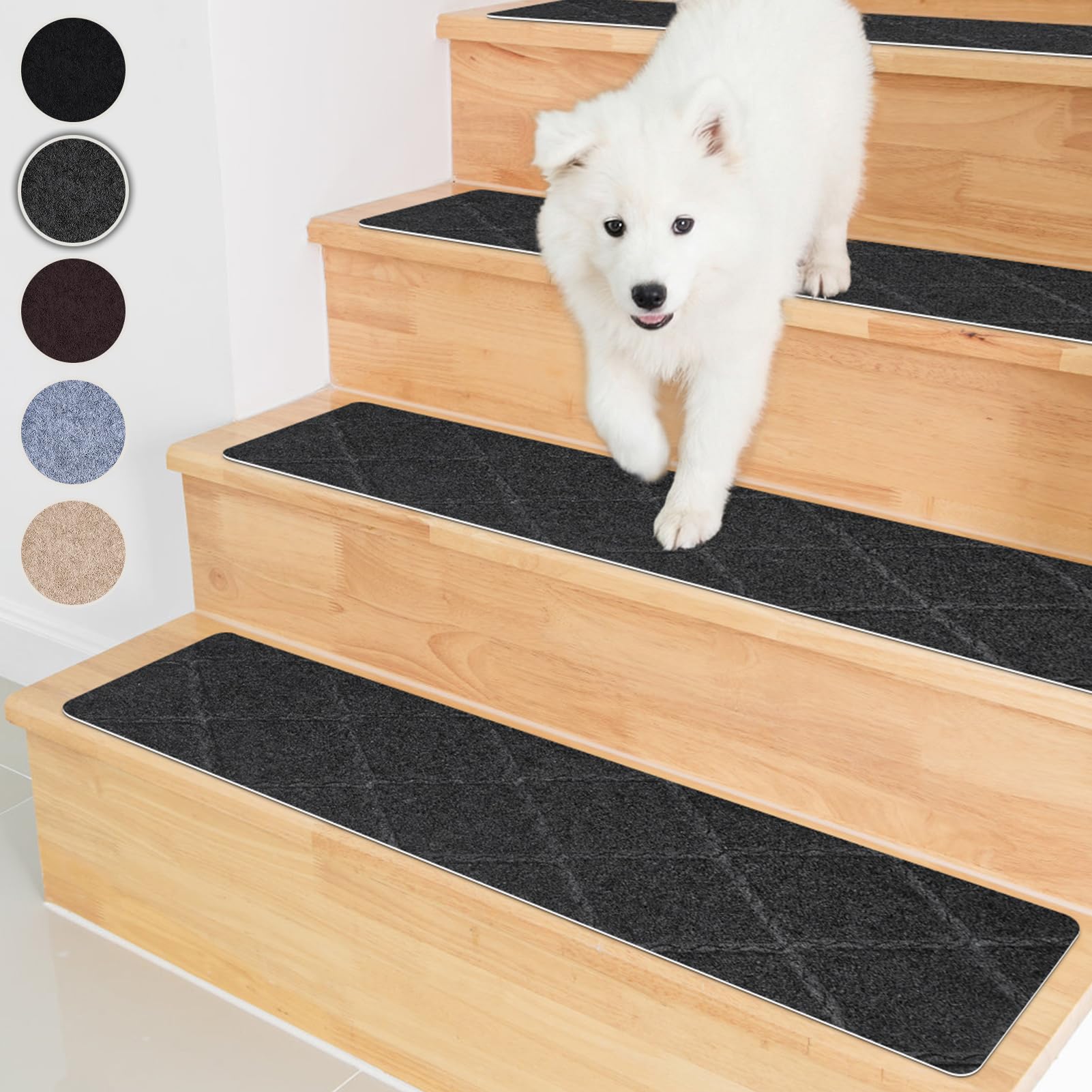 Homwiz Treppenstufen Matten, Stufenmatten Selbstklebend Innen 15 Stück, Treppenstufen Antirutsch Zuschneidbar Wiederverwendbar für Schützen Sie Haustiere, Senioren Kinder (Dunkelgrau, 65cm x 20cm)