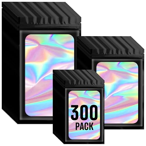 Funfery Mylar Holographic Bags with Clear Window Black