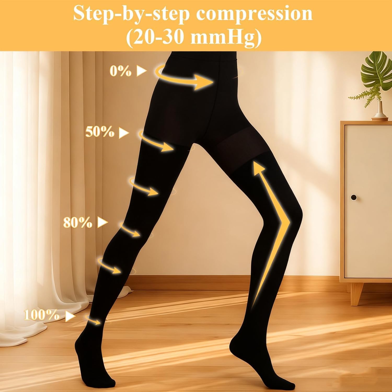 Women's 20-30 mmHg Compression Pantyhose - Medical Grade Opaque Support Stockings for Varicose Veins, Edema, Swelling Relief - Durable Closed Toe Tights (Black, S-XXL) - Image 3