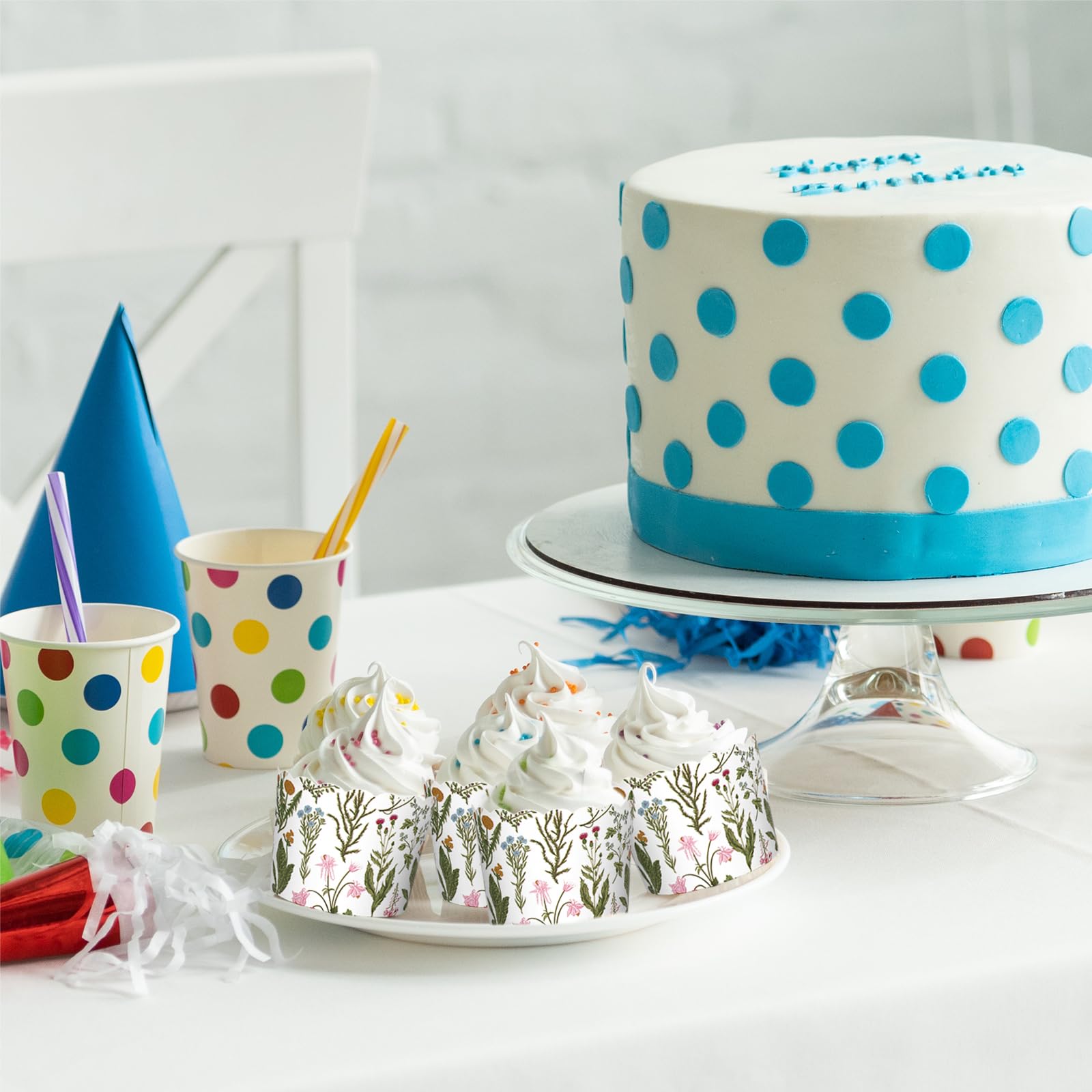 JarThenaAMCS 100 Stück Wildblumen-Papier-Backförmchen, bunte Blumenmuster, Cupcake-Förmchen, gewellter Rand, Cupcake-Muffinförmchen für Frühling, Sommer, Partyzubehör