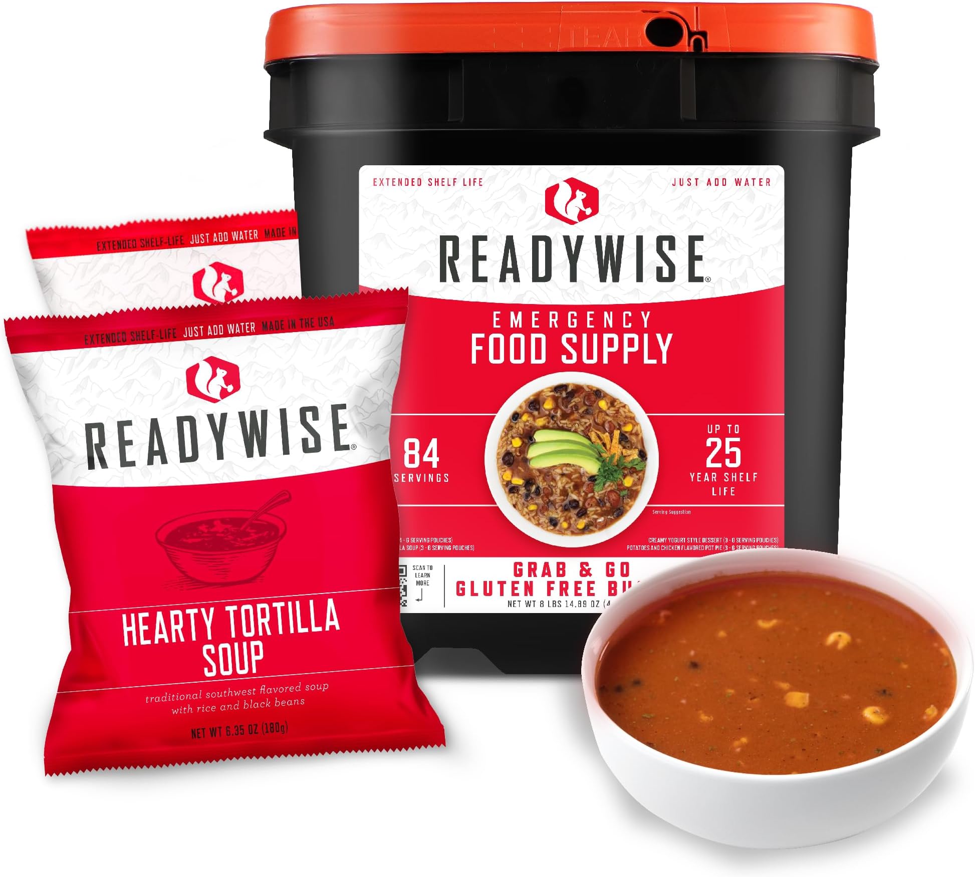ReadyWise Emergency Food Supply - 84 Servings Gluten Free Survival Food Bucket, Dehydrated Meals & Freeze Dried Food for Backpacking, Camping Essentials & Emergency Supplies, up to 25 Year Shelf Life