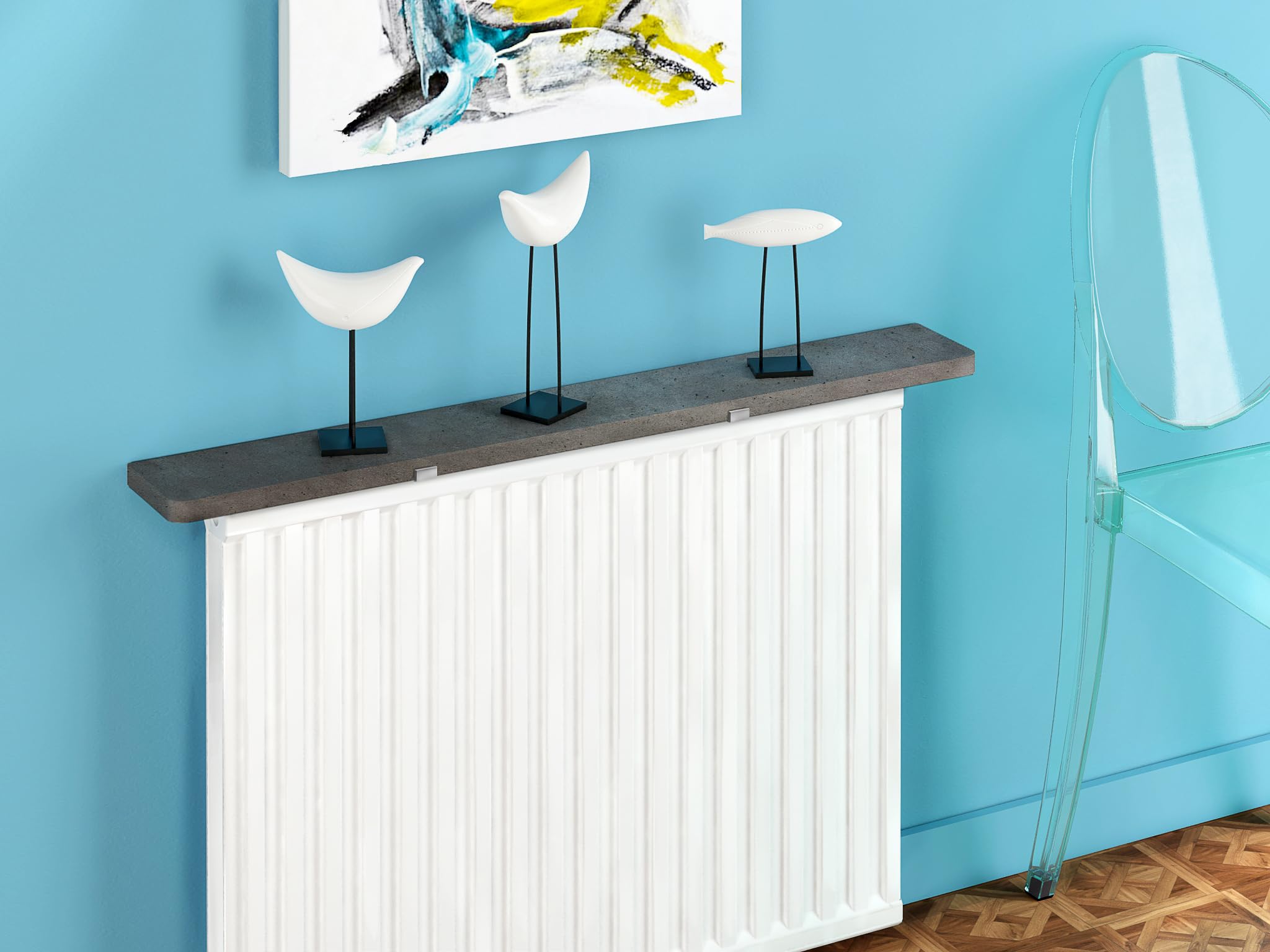 Merveille - Tablette Radiateur sans Percer - Étagère Réversible Mélaminée Chêne/Béton Indéformable - Épaisseur 19 mm - Résistance Humidité + Chaleur, 100°C - Fabrication Française - 60 x 20 cm