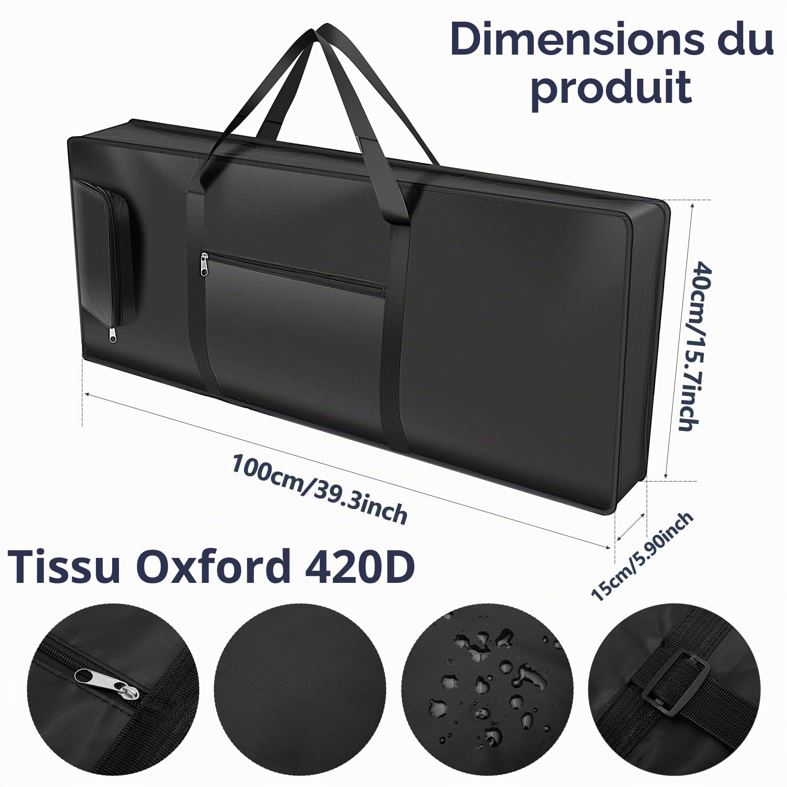 Housse de transport pour piano électrique 61 touches, portable rembourrée avec poignée, bandoulière réglable et 2 poches latérales, sac pour clavier en tissu Oxford 420D pour piano numérique, 100 x 40