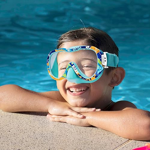 Miniatura 9 de Gafas de natación para niños con cubierta para la nariz, máscara de esnórquel panorámica de 180 con diseño antivaho y antifugas, correa de tela