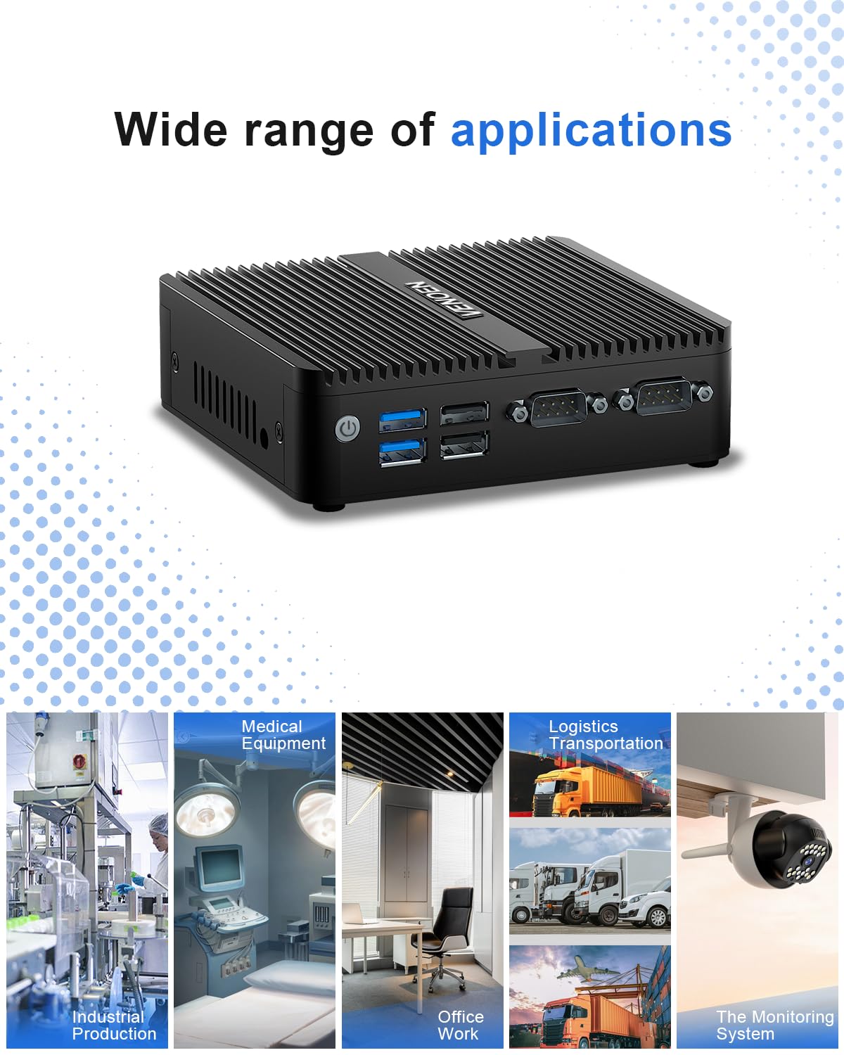 VENOEN Mini PC sin Ventilador N95, Fanless Desktop pc, Dual HD2.0, DP, 4K, 2xCOM, LAN RJ45, WiFi, BT4.2, Auto Power On, Uso en Oficina/hogar/Empresa, Servidor Industrial, 8GB RAM 128GB SSD