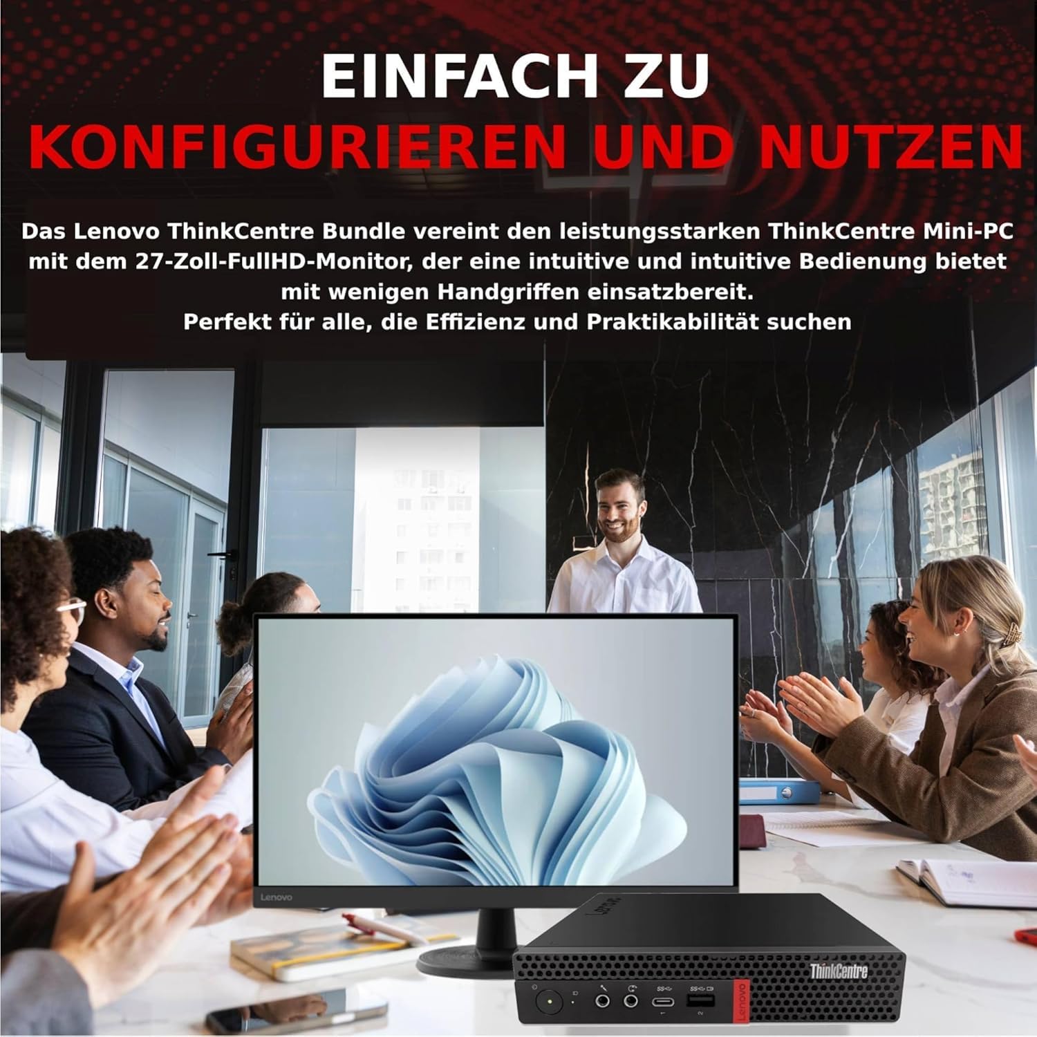 Lenovo Workstation Thinkcentre | Core i5-8500 bis zu 3,50 GHz | RAM 32 GB | SSD NVMe 512 GB WiFi | Monitor 27 Zoll FHD | Win 11 Professional Garantie 36 Monate