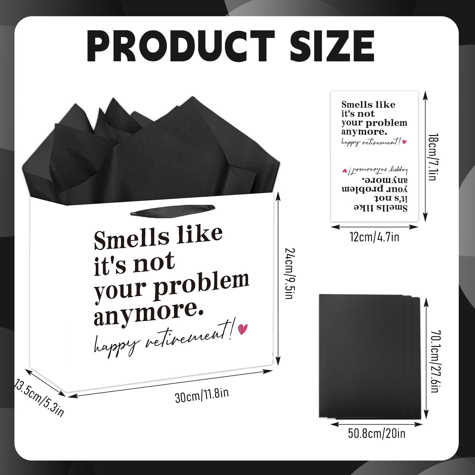 Anyangzhao Black and White Retirement Gift Bag, Funny Retirement Gift Bag with Greeting Card and Tissue Paper, Happy Retired Party Decorations for Men, Women, Farewell, Going Away Party Supplies