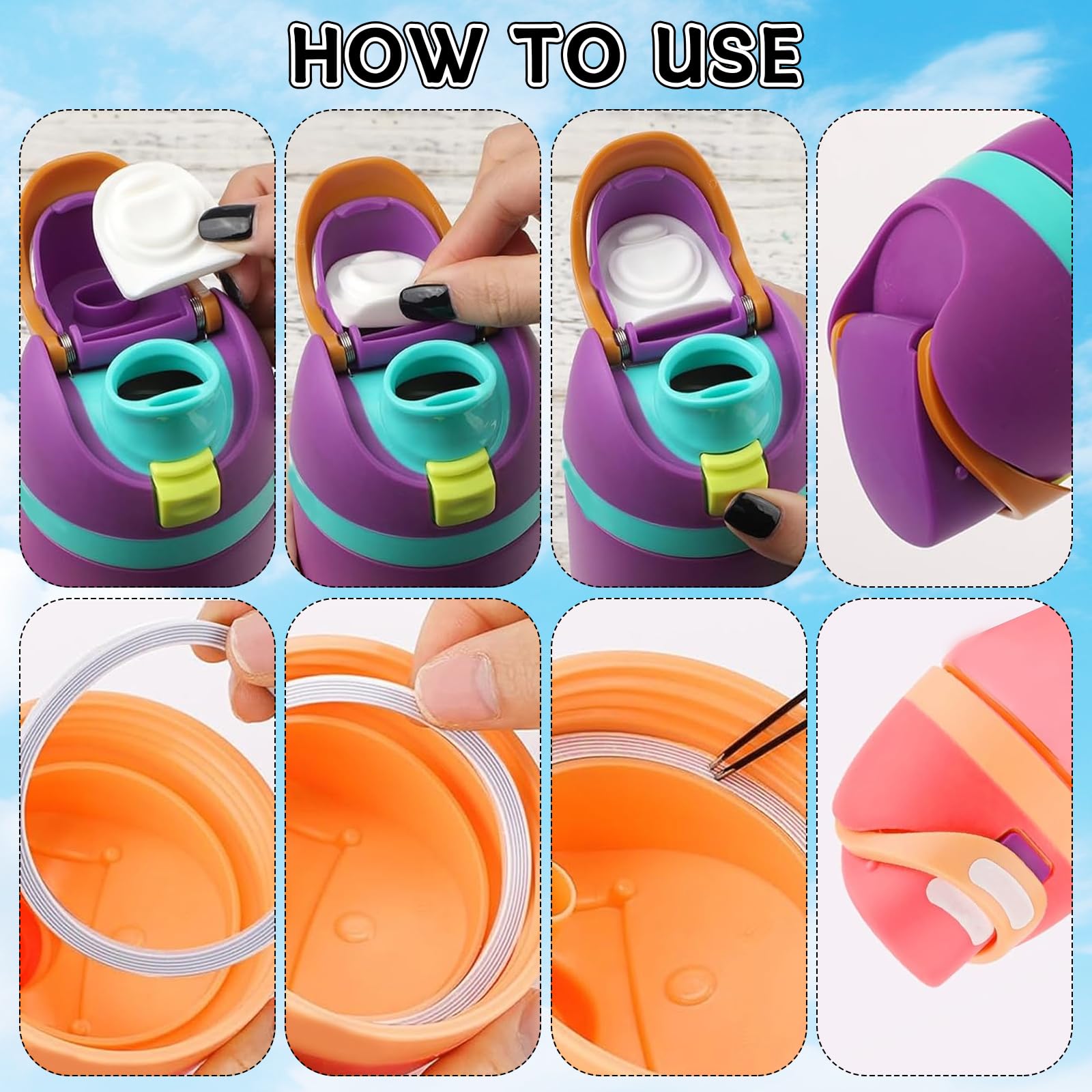 2pz Guarnizioni di Tenuta Bottiglie e 2pz Tappi di Ricambio Tappi per Owala Freesip 32/40oz, Accessori Tenuta in Silicone Senza BPA per Owala Freesip 16/19/24/32/40oz